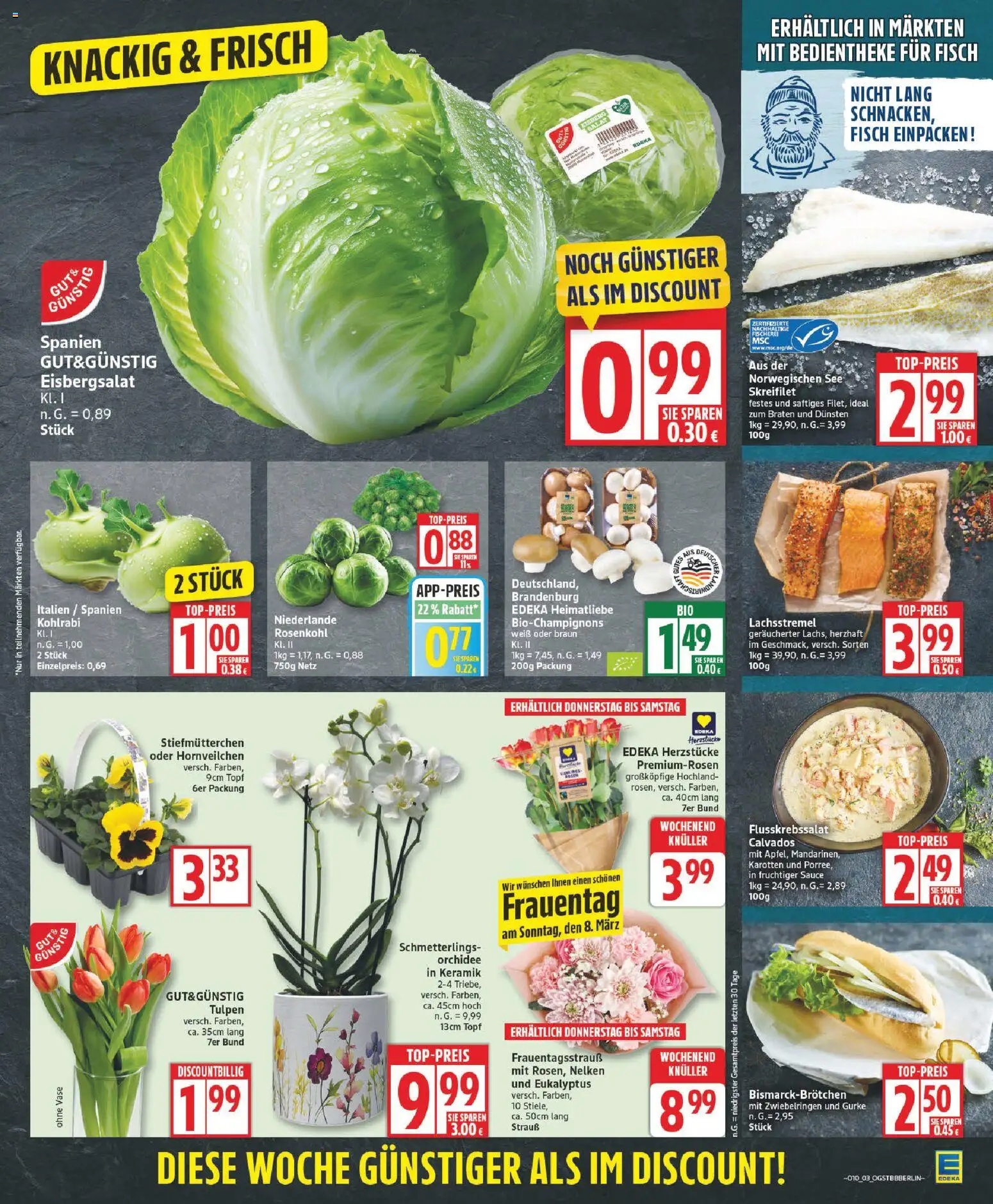 Edeka Prospekt 	 – gültig ab 02.03.2026 | Seite: 3 | Produkte: Stiefmutterchen, Kohlrabi, Eisbergsalat, Fisch