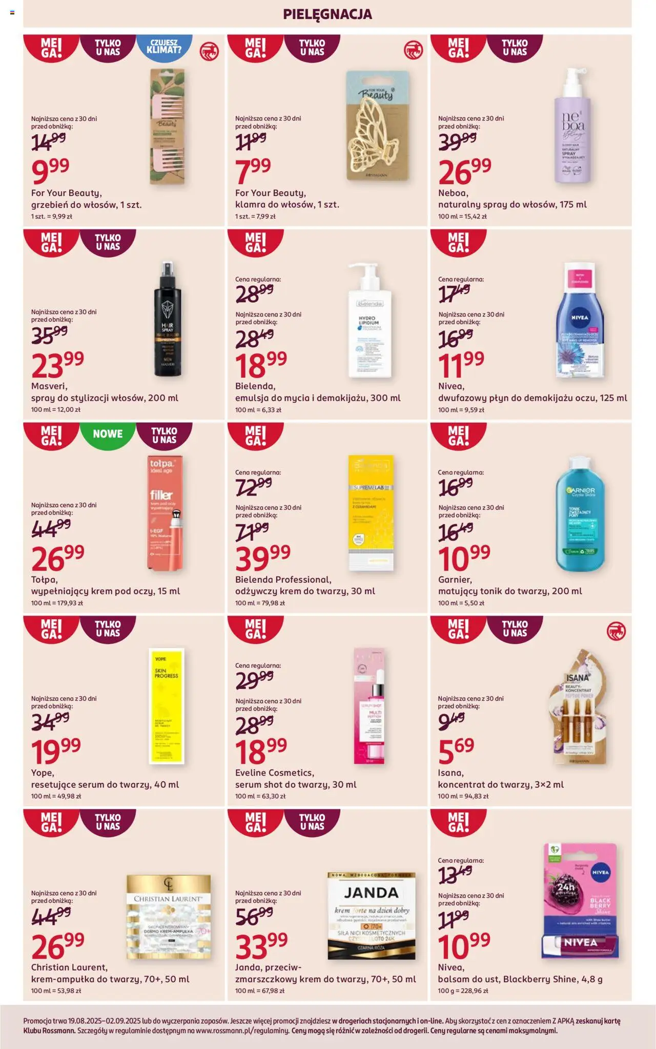 Rossmann Gazetka od 19.08.2025 | Strona: 7 | Produkty: Płyn do demakijażu, Krem, Grzebień, Tonik