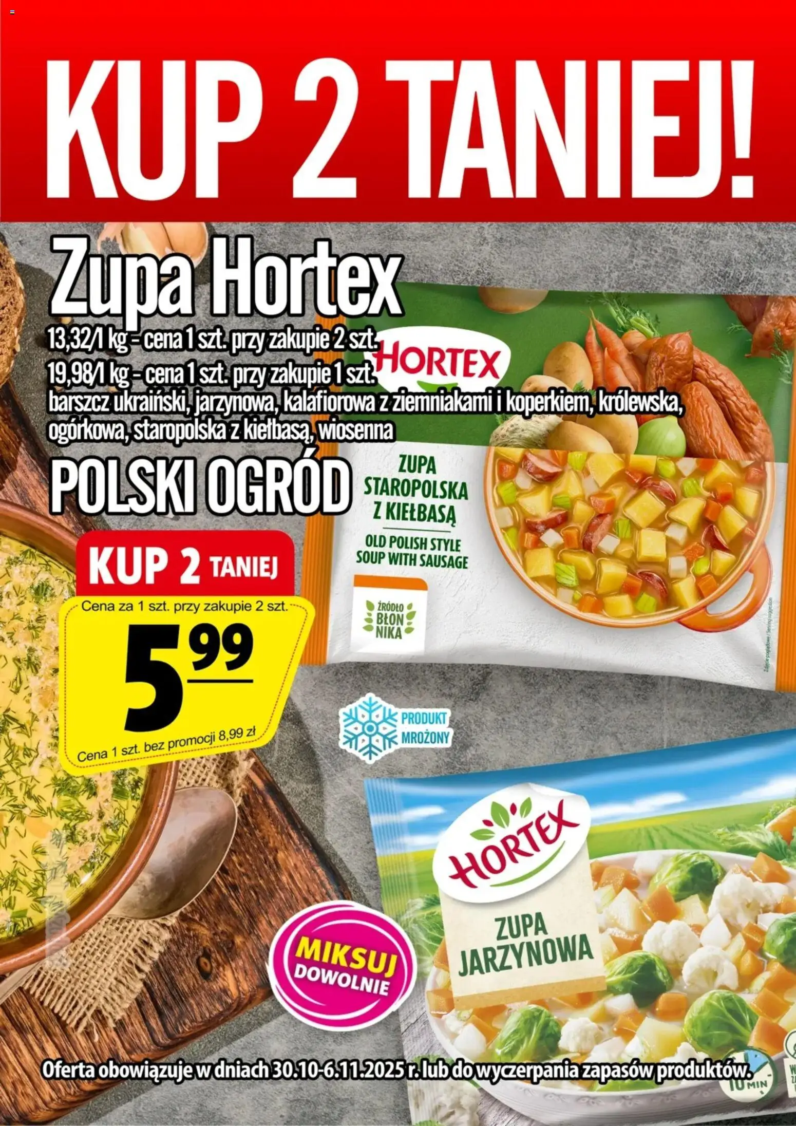 Prim Market Promocja - Zupa Hortex od 30.10.2025 | Strona: 1 | Produkty: Kiełbasa, Barszcz, Zupa