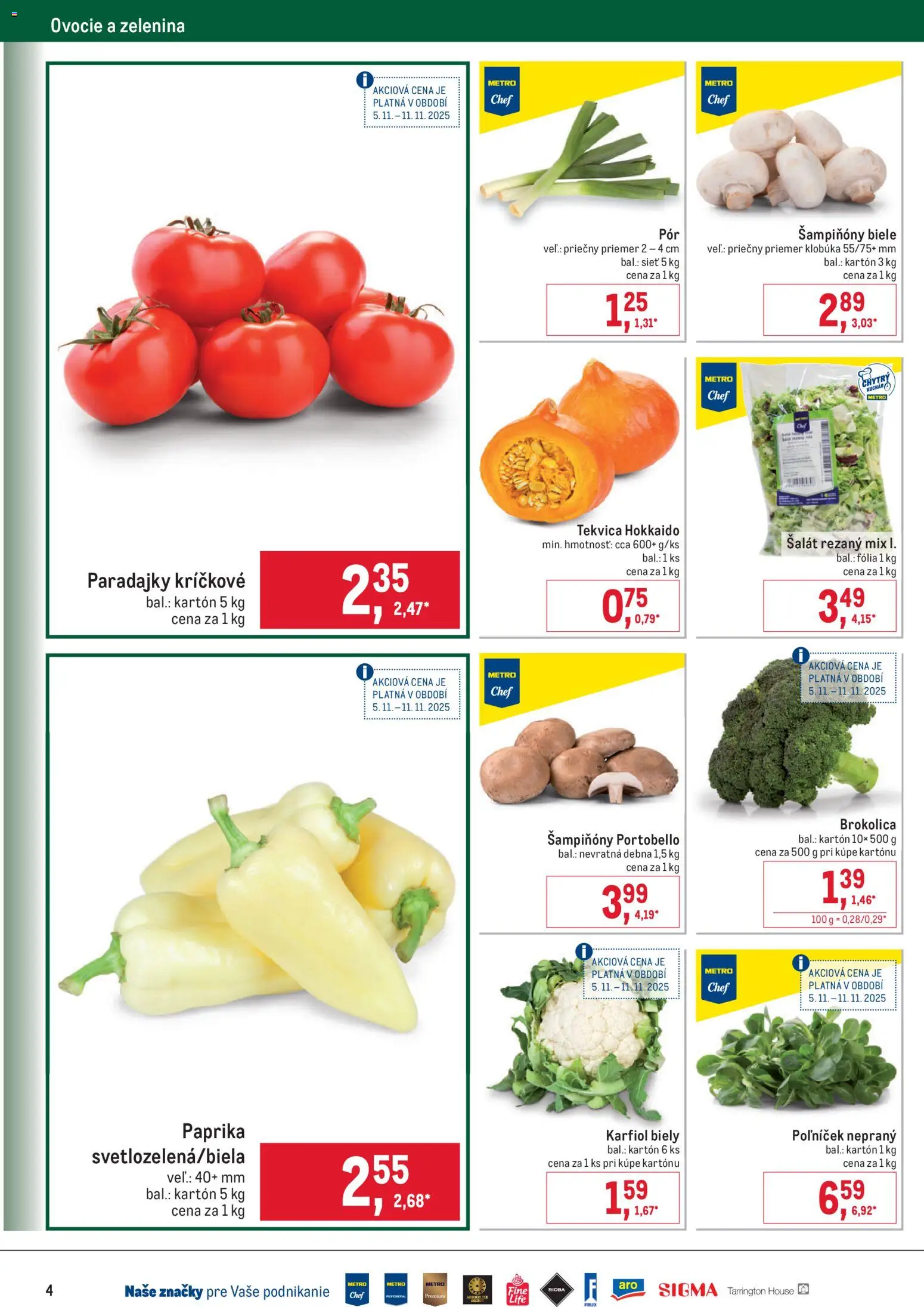 Nové Metro akcie – leták je platný od 05.11.2025 | Strana: 4 | Produkty: Paprika, Paradajky, Brokolica, Ovocie