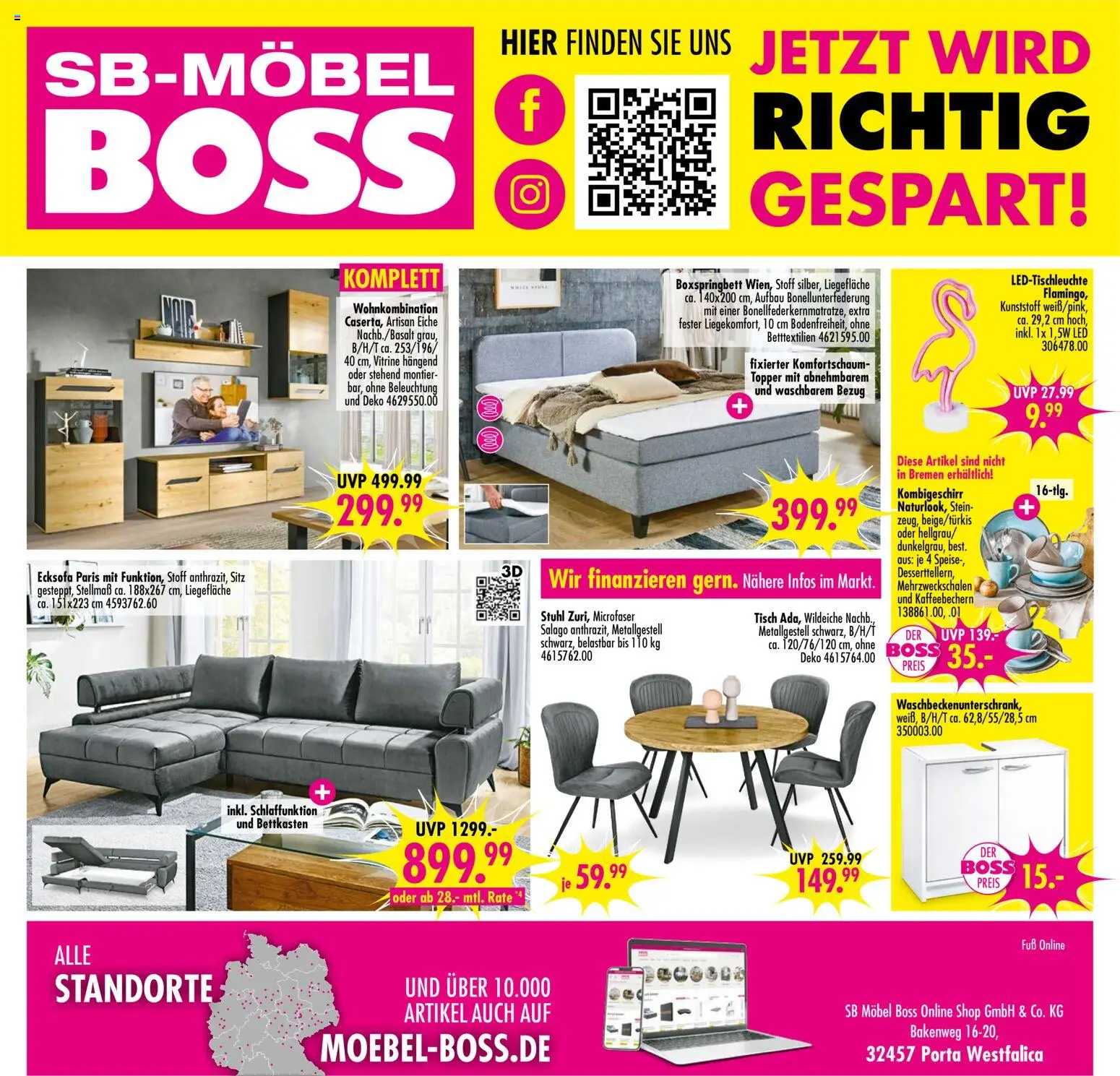 SB Möbel Boss Prospekt 	 – gültig ab 08.11.2025 | Seite: 12 | Produkte: Vitrine, Boxspringbett, Tisch, Stuhl