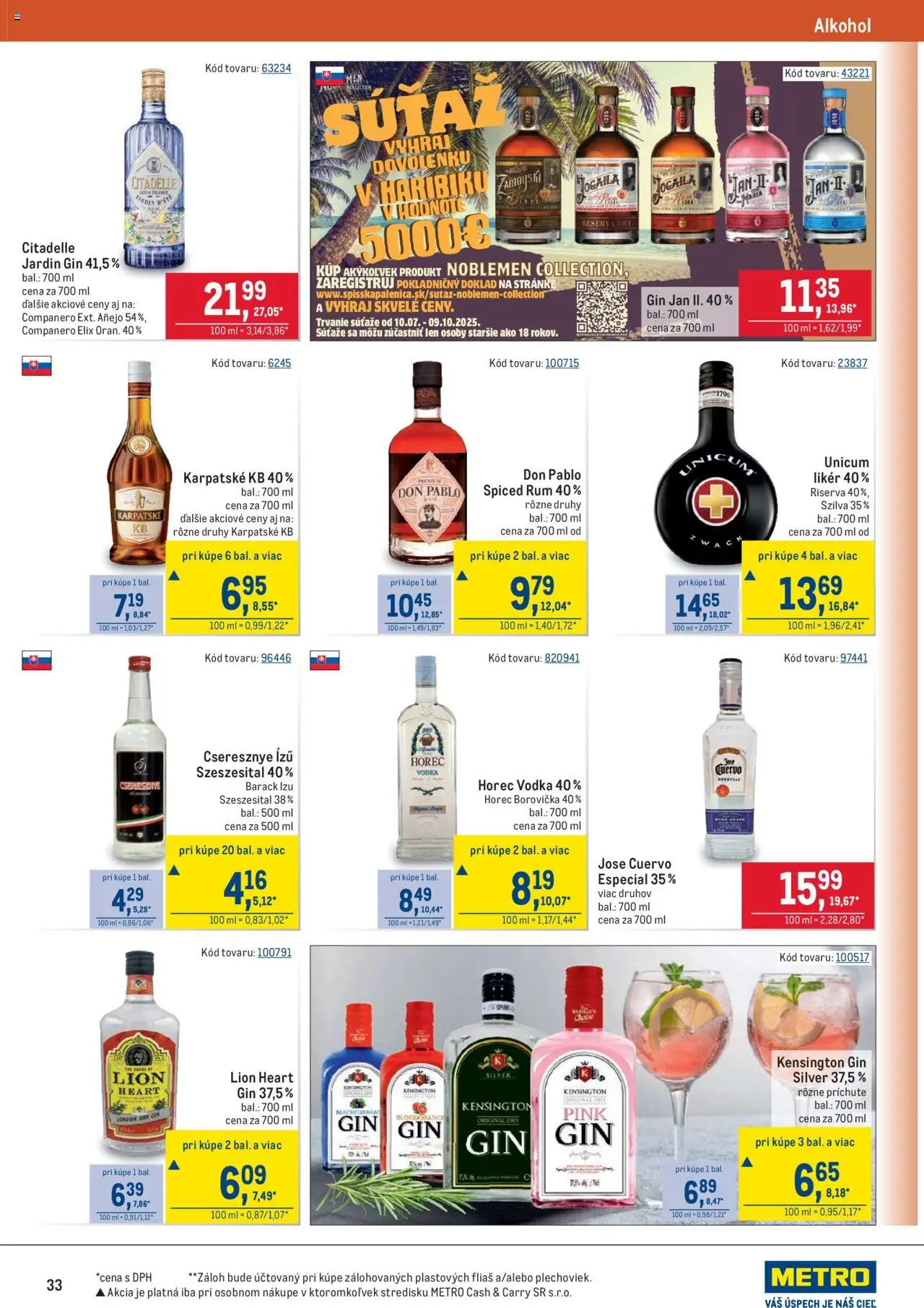 Metro Maloobchod │ platný od 13.08.2025 | Strana: 33 | Produkty: Gin, Vodka, Alkohol, Rum