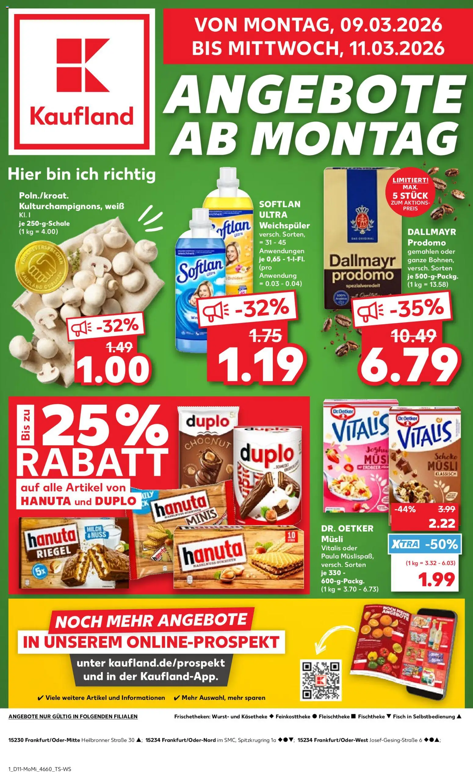 Kaufland Prospekt Frankfurt (Oder)	 – gültig ab 09.03.2026 | Seite: 1 | Produkte: Musli, Milch, Dallmayr, Wurst
