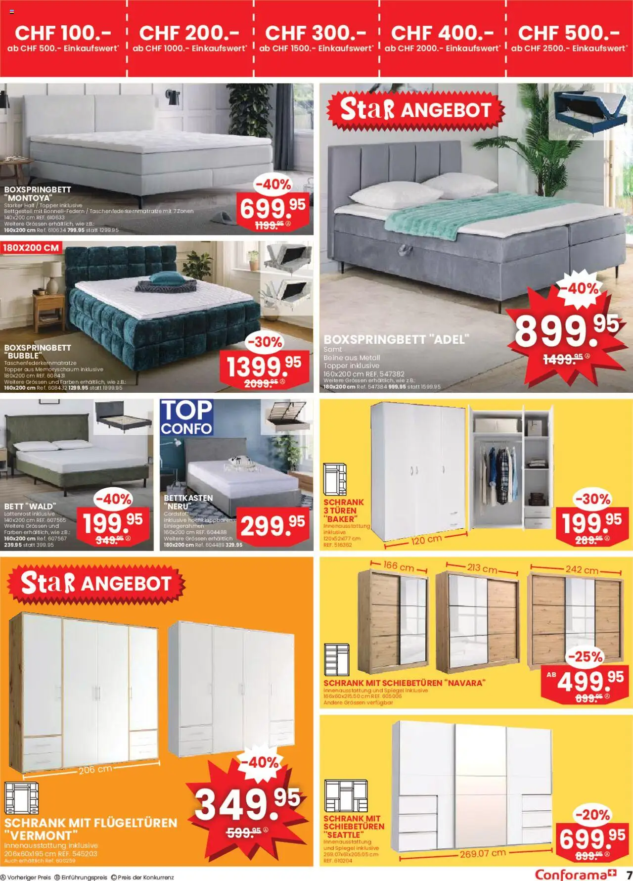 Conforama Aktionen ab 23.07.2025 | Seite: 7 | Produkte: Topper, Schrank, Lattenrost, Boxspringbett