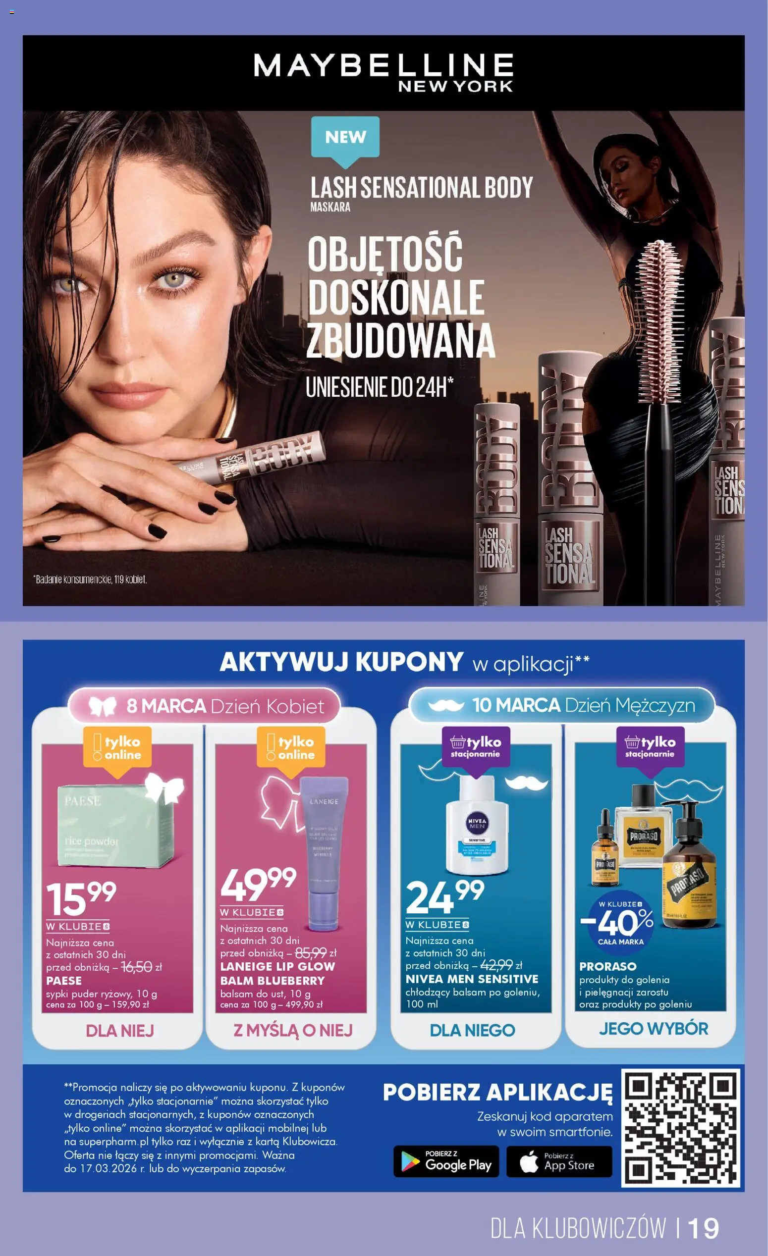 Super-pharm gazetka od 05.03.2026 | Strona: 19 | Produkty: Maskara, Karta, Puder, Body