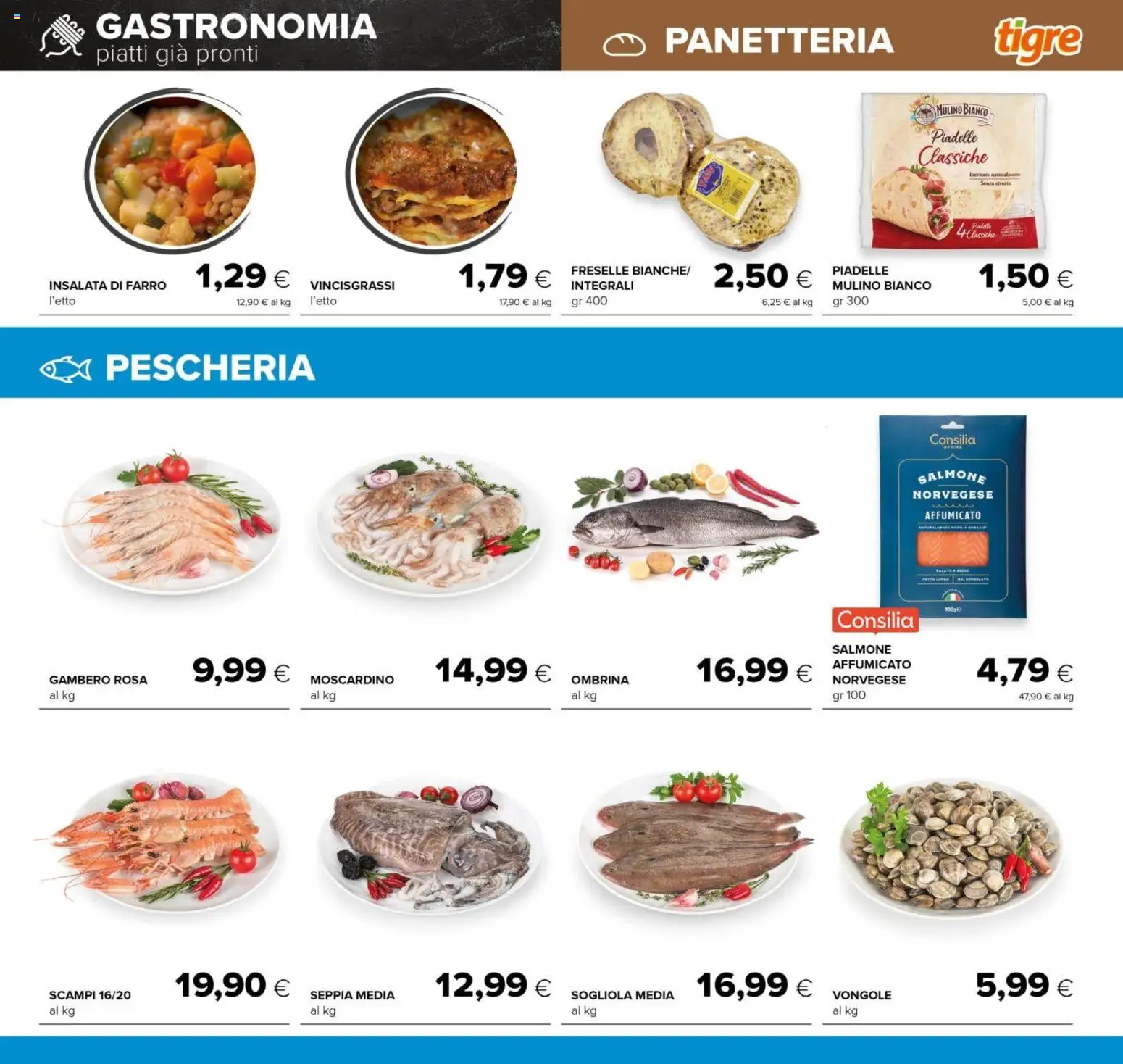 Volantino Tigre del 23.04.2026 | Pagina: 10 | Prodotti: Salmone, Vongole, Insalata, Farro