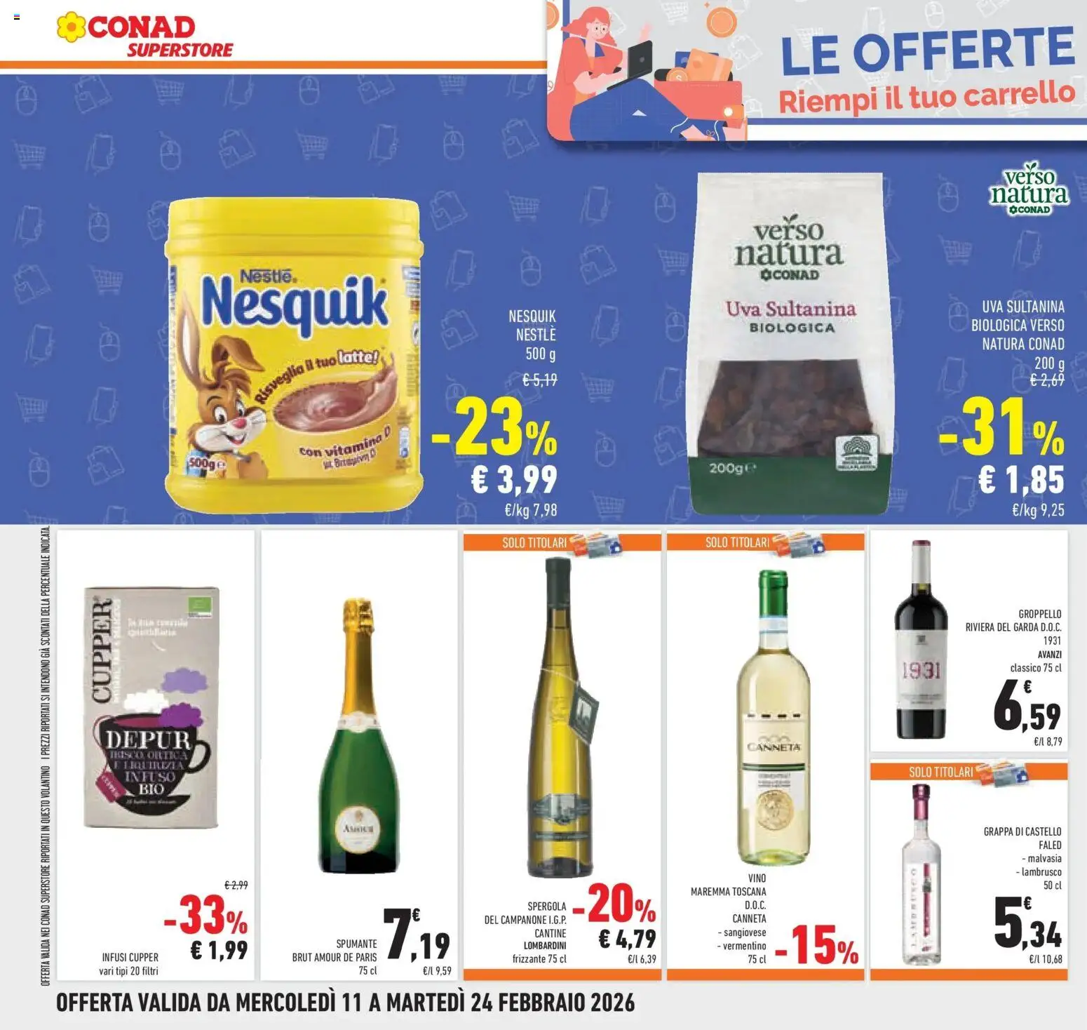 Volantino Conad del 11.02.2026 | Pagina: 36 | Prodotti: Latte, Carrello, Spumante, Grappa
