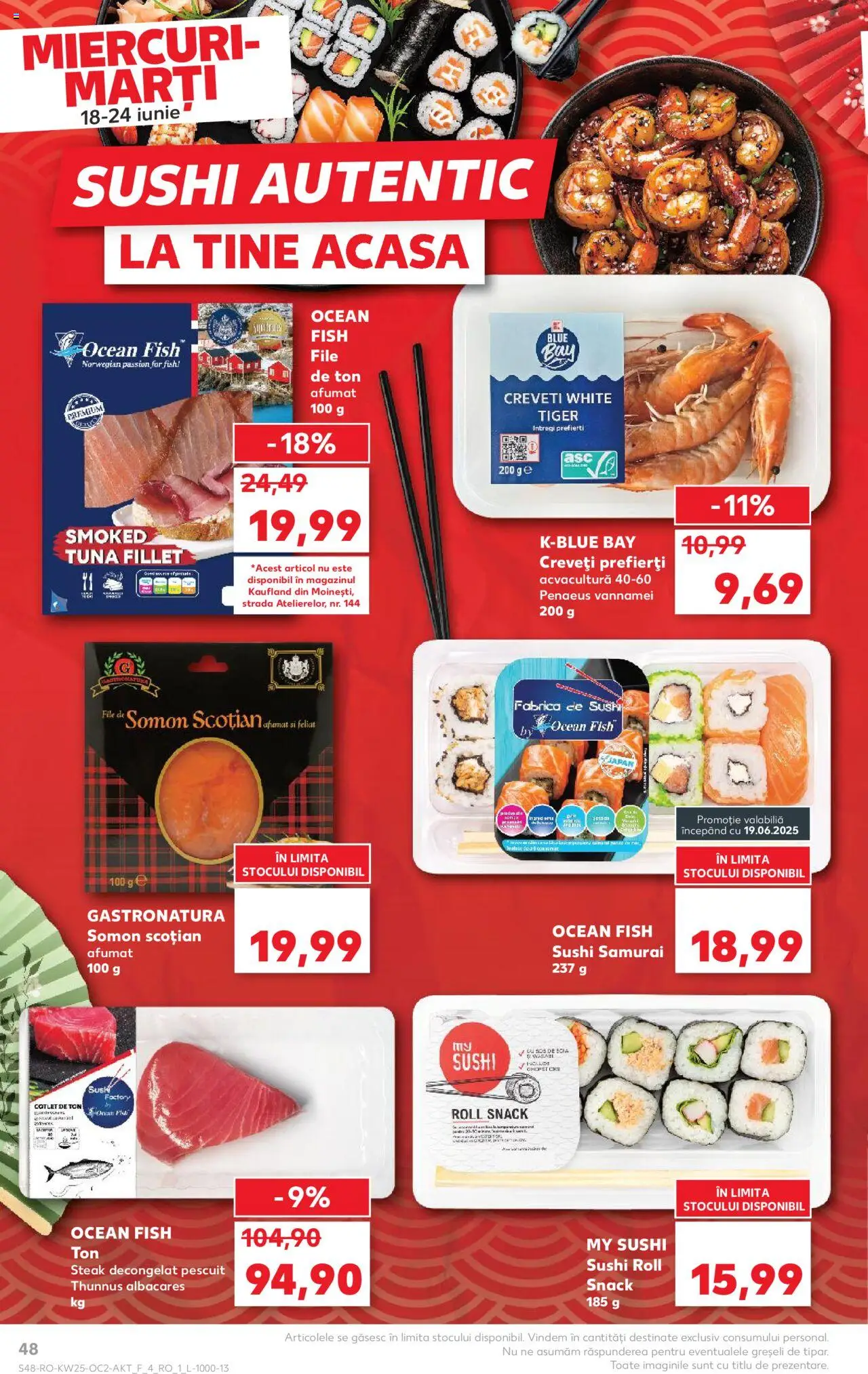 Kaufland RO akciós ujság - amely érvényes a következő dátumtól: 18.06.2025 | Oldal: 48 | Termékek: Sushi