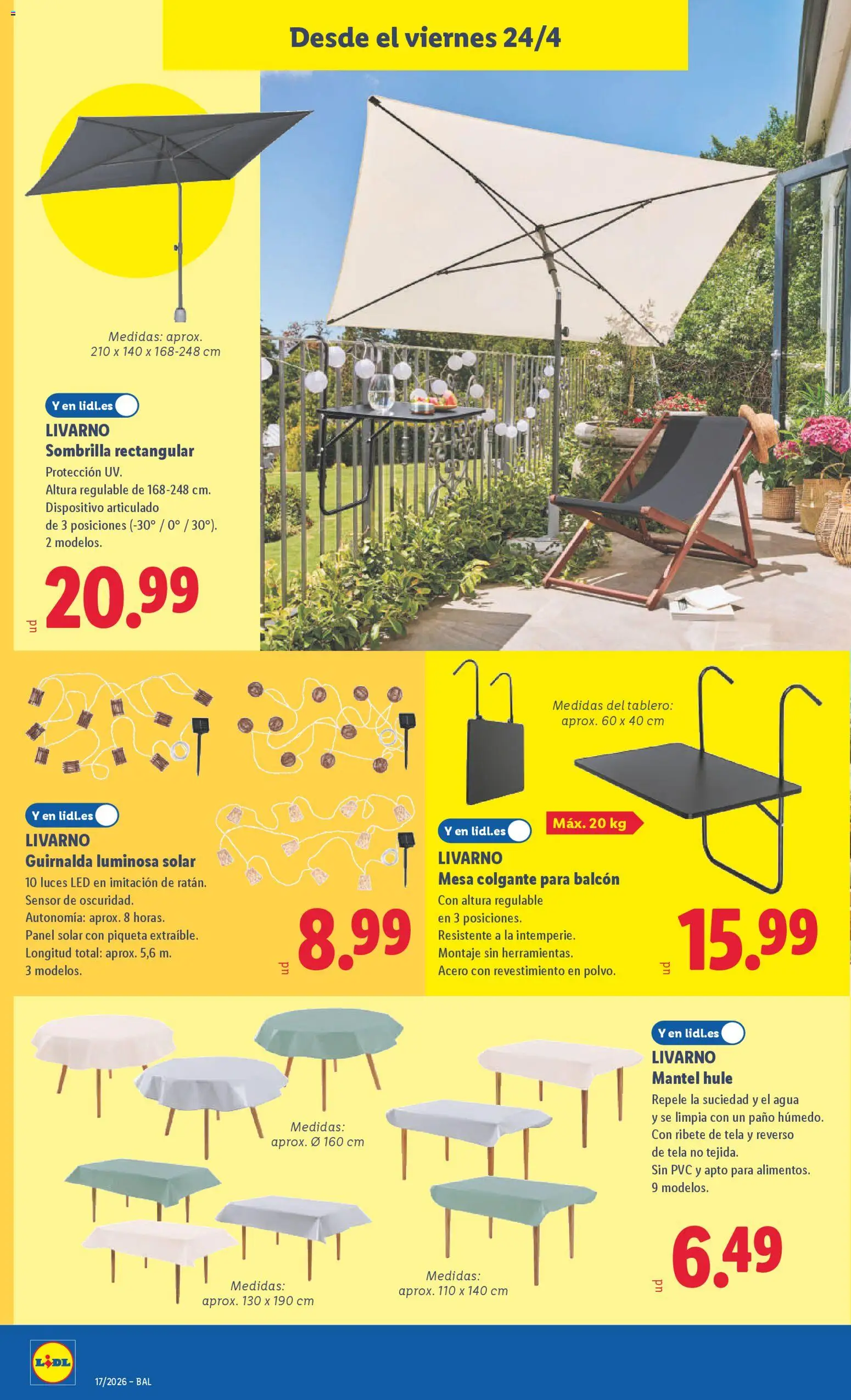 Lidl folleto de bazar │ válido desde el 20.04.2026 | Página: 18 | Productos: Mantel, Sombrilla, Mesa
