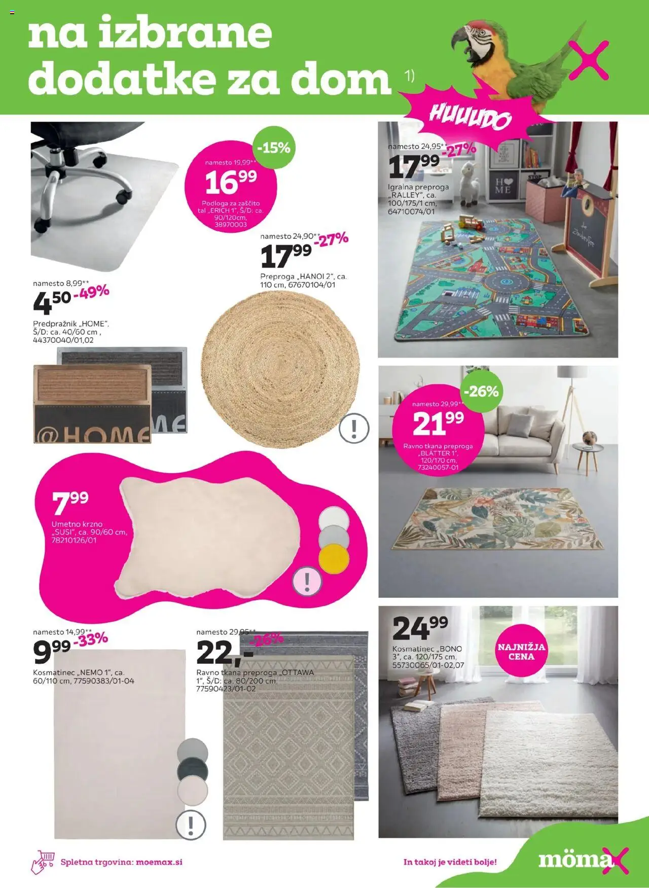 Mömax katalog  do -50% na izbrane dodatke za dom │ velja od 04.08.2025 | Stran: 7 | Izdelki: Preproga, Predpraznik, Podloga