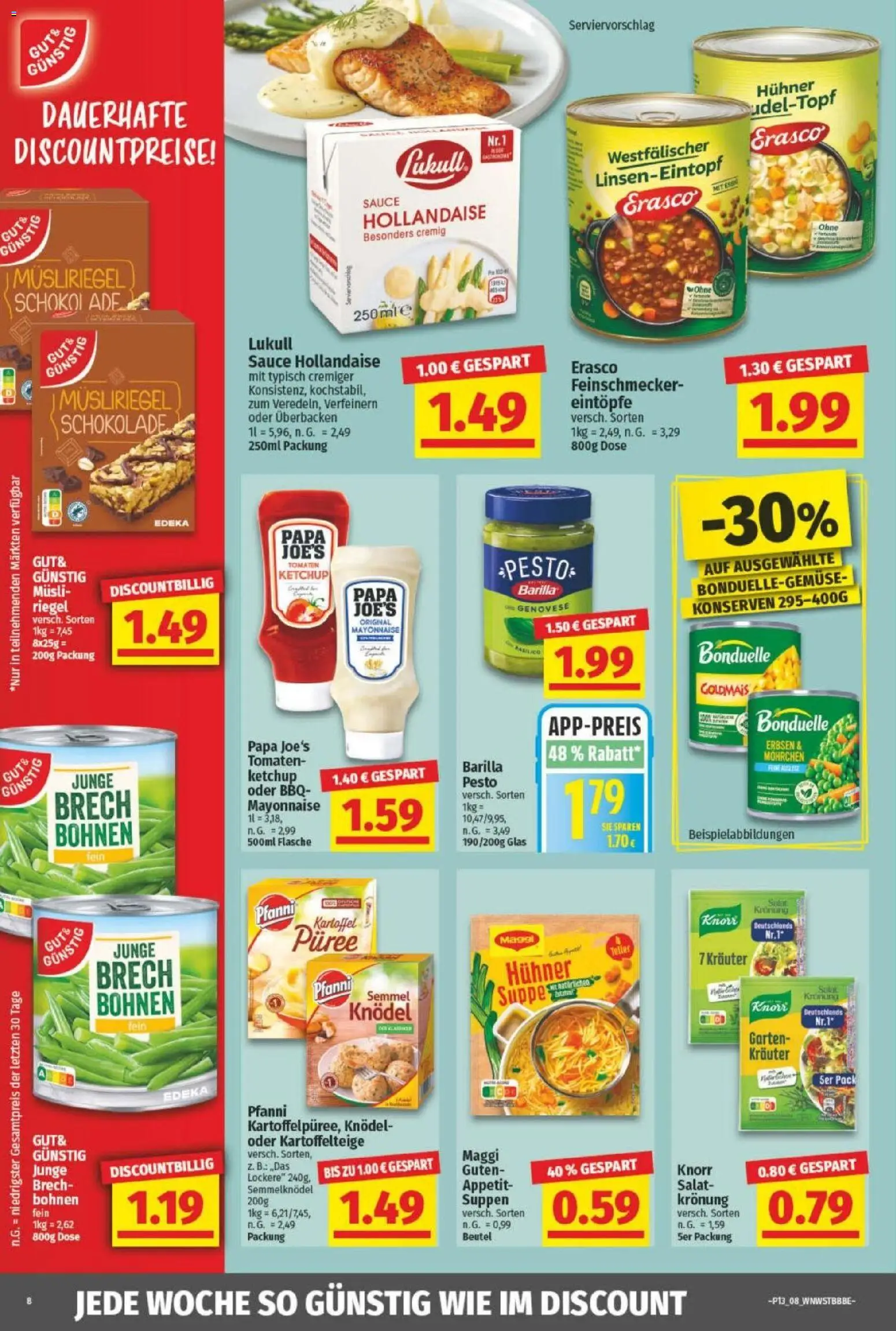 NP Discount Prospekt – gültig ab 23.03.2026 | Seite: 8 | Produkte: Musli, Ketchup, Salat, Erbsen