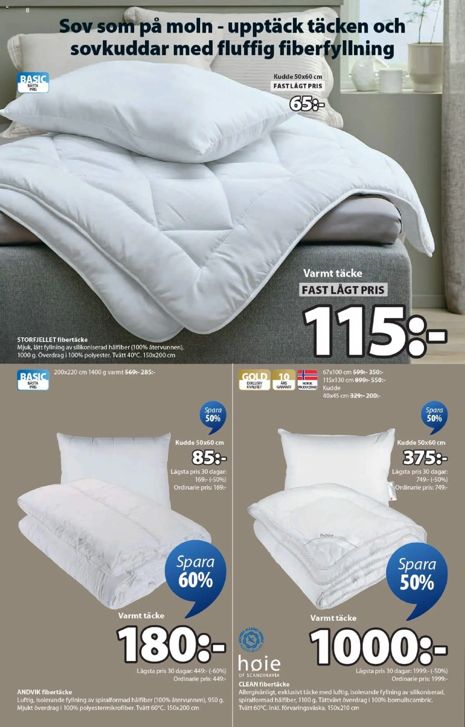 JYSK reklamblad aktuell från 02.02.2026 | Sida: 8 | Produkter: Täcke, Kudde