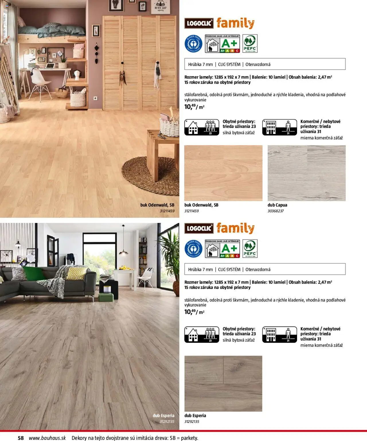 Bauhaus katalóg Podlahové krytiny │ platný od 04.08.2025 | Strana: 58 | Produkty: Lamely