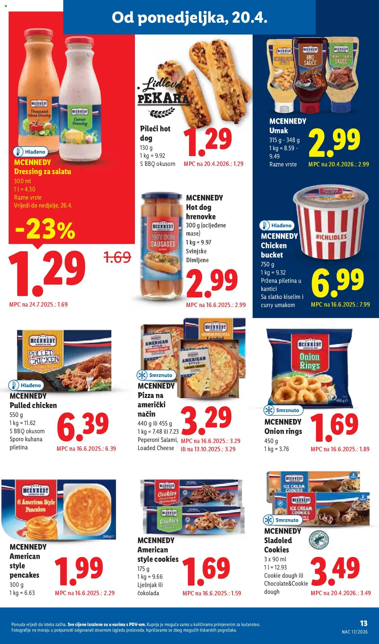 Lidl katalog | vrijedi od 20.04.2026 | Stranica: 13 | Proizvodi: Hrenovke, Piletina, Sladoled, Umak