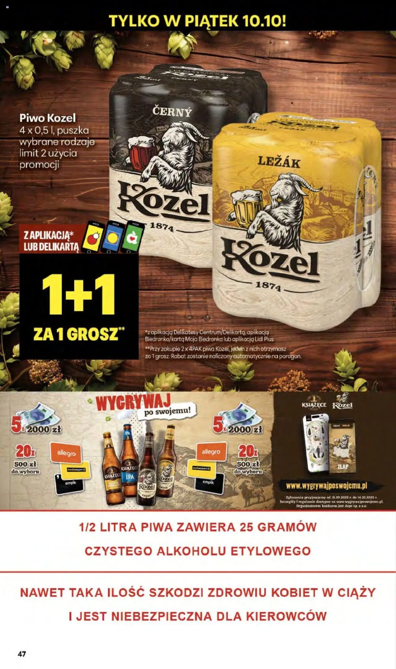 Delikatesy Centrum Gazetka od 09.10.2025 | Strona: 47 | Produkty: Leżak, Delikatesy, Piwo, Piwo kozel
