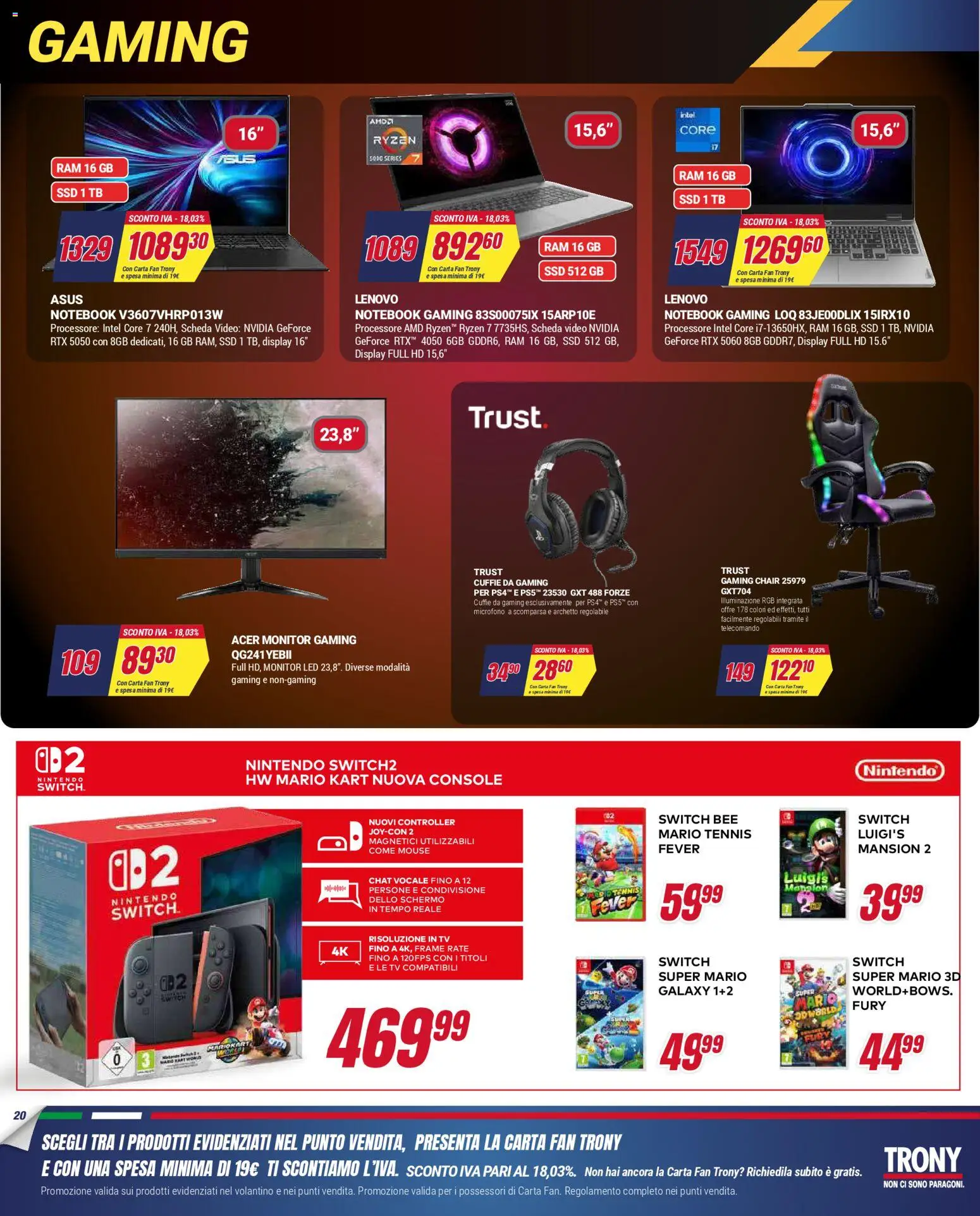 Volantino Trony del 02.04.2026 | Pagina: 20 | Prodotti: Schermo, Telecomando, Mouse, Fan