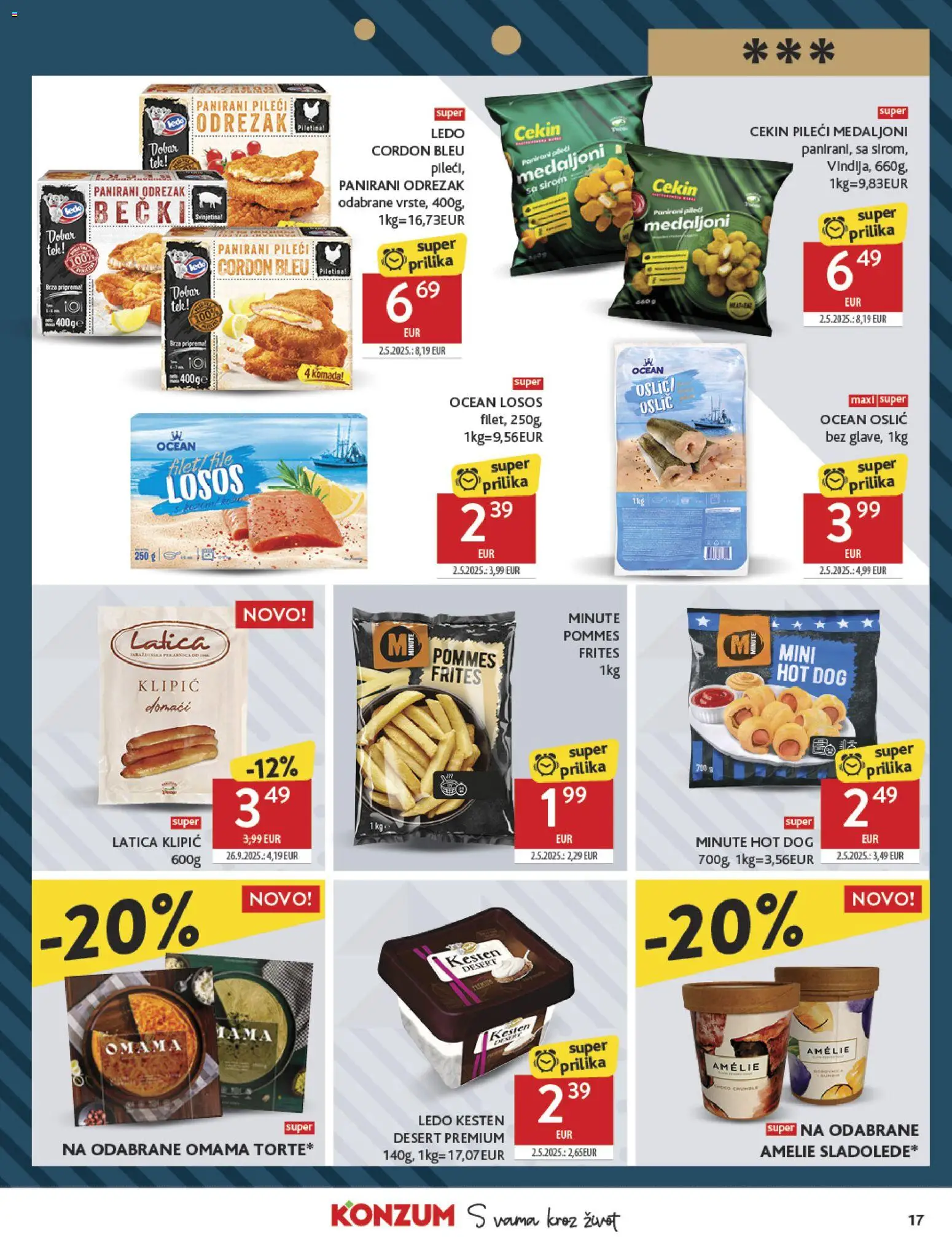 Konzum katalog | vrijedi od 26.11.2025 | Stranica: 17 | Proizvodi: Kesten, Pileći medaljoni, Svinjetina, Oslić