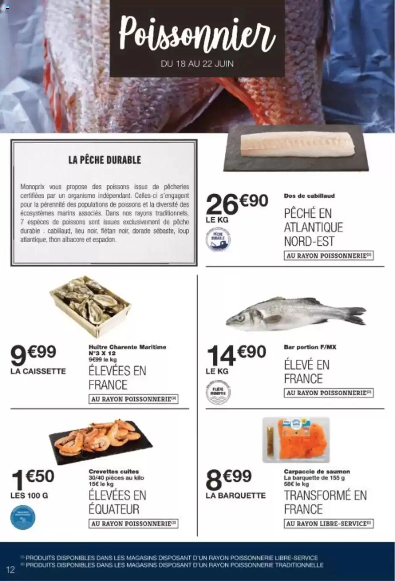  | Page: 12 | Produits: Poissonnerie, Crevettes, Dos de cabillaud, Saumon