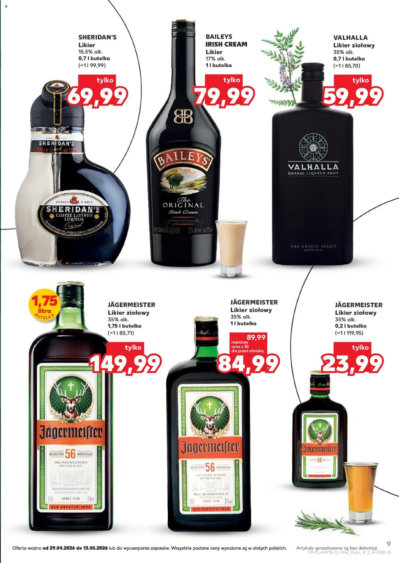 Kaufland Polsko leták - Barek od 29.04.2026 | Strana: 9 | Produkty: Jägermeister, Sheridan's, Irish cream, Baileys