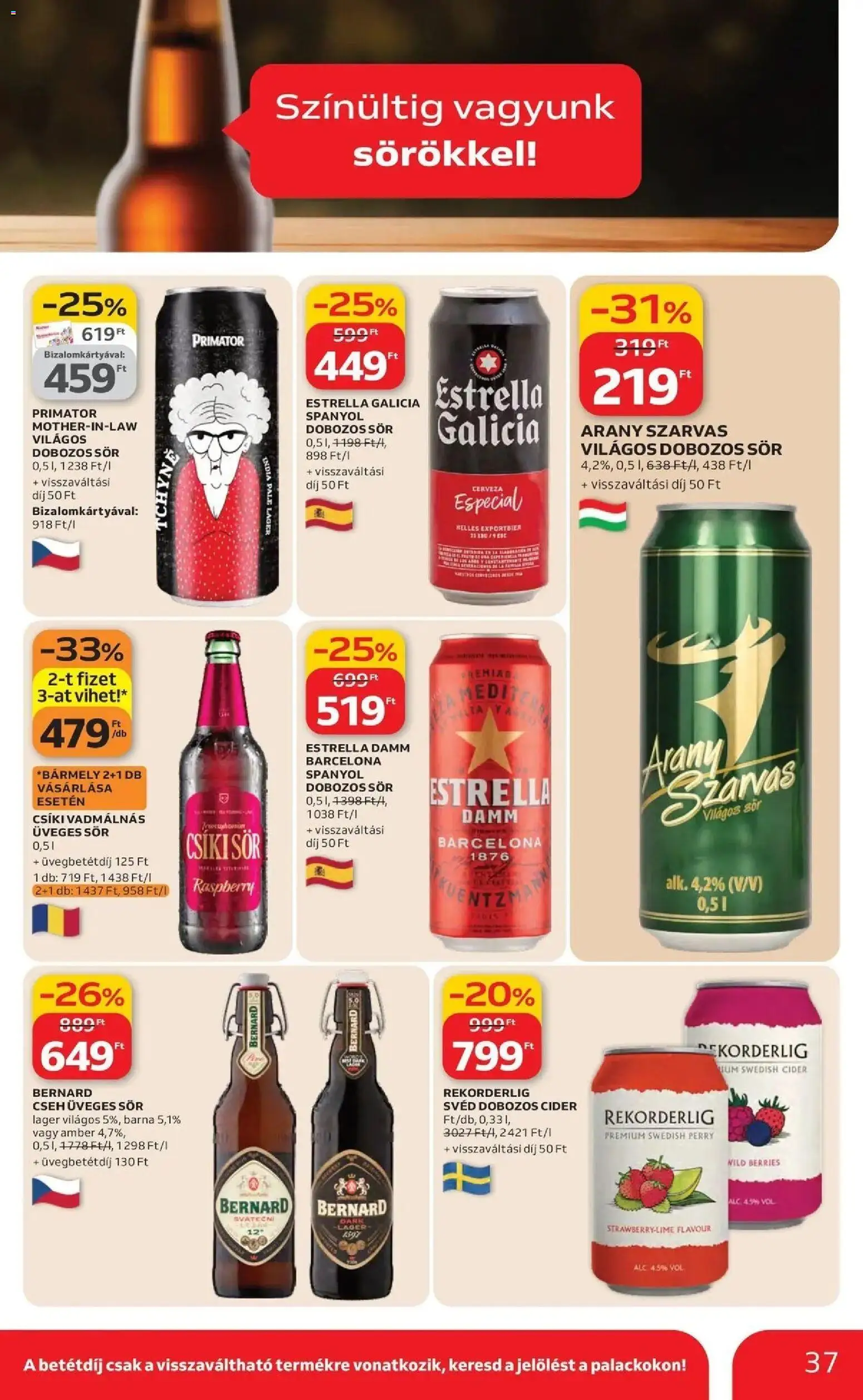 Auchan akciós ujság - amely érvényes a következő dátumtól: 19.03.2026 | Oldal: 37 | Termékek: Csiki sör, Cider, Dobozos sör, Sör