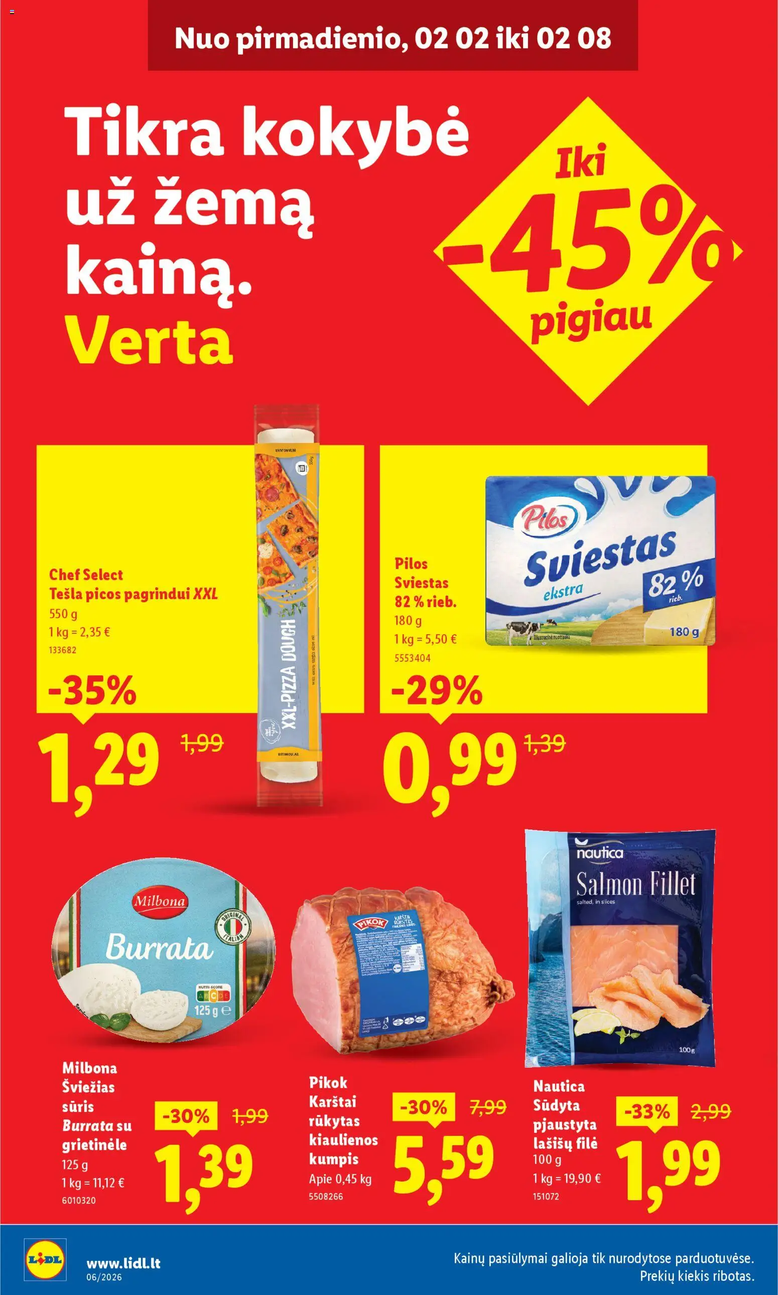 LIDL akcijos nuo 02.02.2026 | Puslapis: 6 | Prekių: Grietinėlė, Sūris, Sviestas, Kumpis