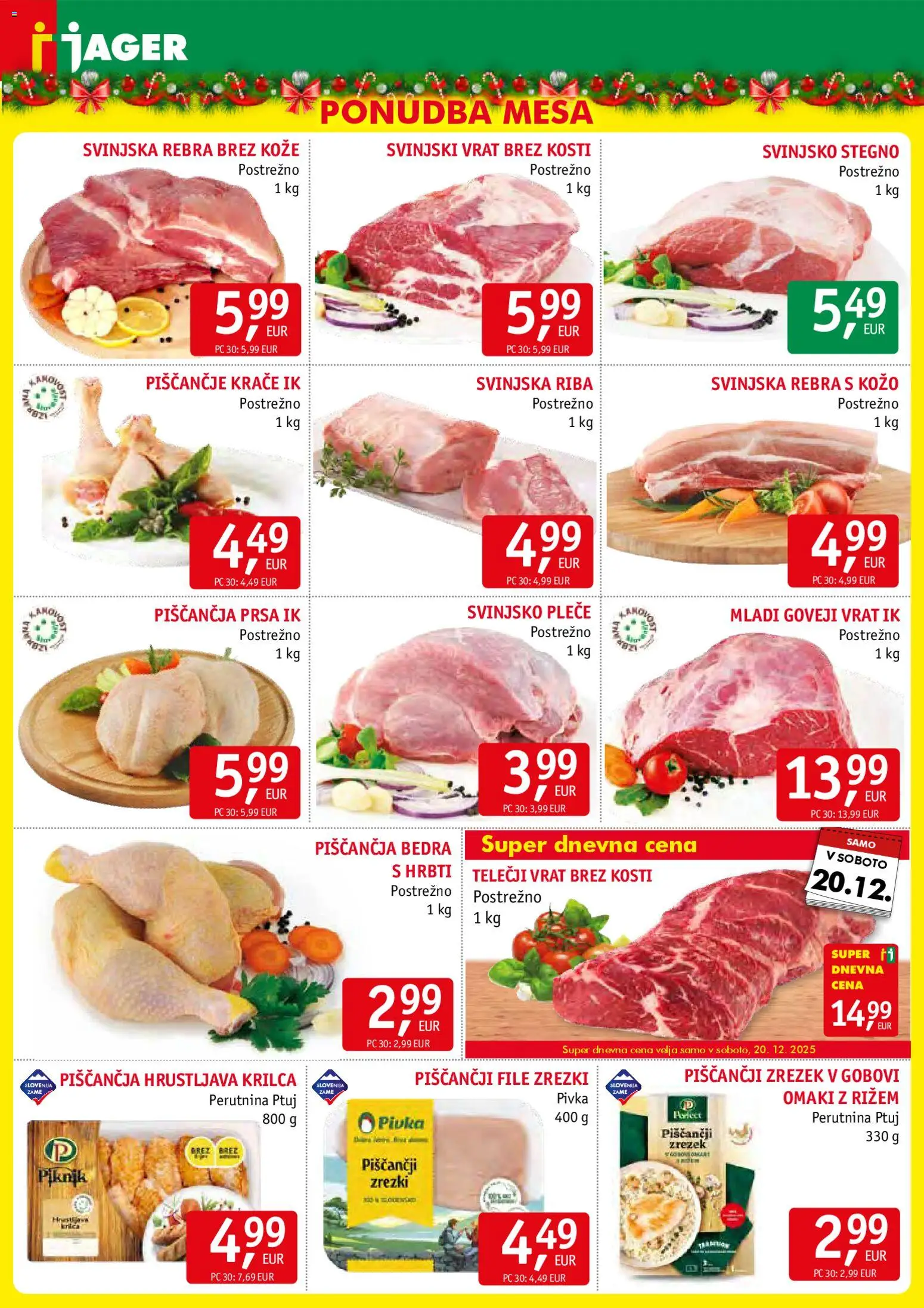 Novi Jager katalog ponudbe – veljaven od 17.12.2025 | Stran: 3 | Izdelki: Piščančja bedra, Zrezki, Riba