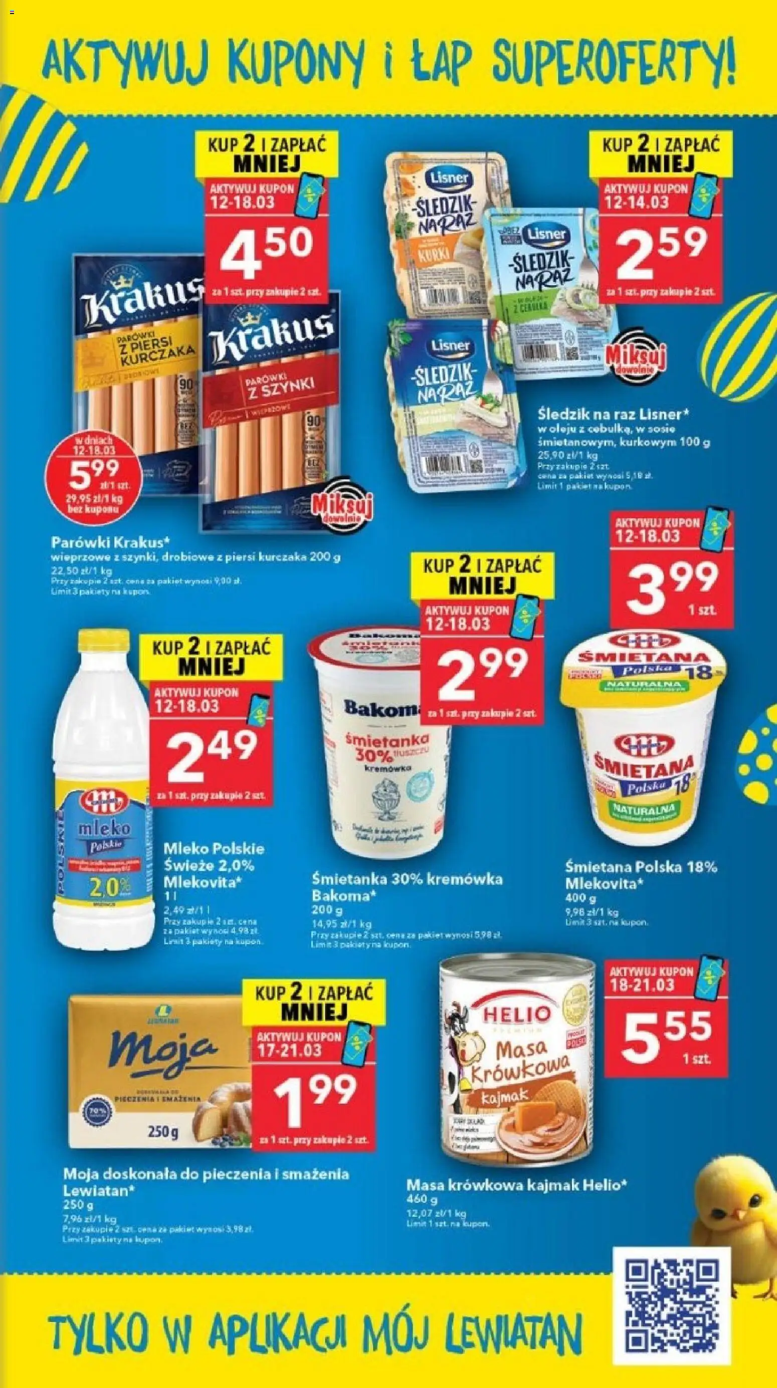 Lewiatan gazetka - Bydgoszcz od 12.03.2026 | Strona: 3 | Produkty: Piersi, Parówki z szynki, Parówki, Kajmak