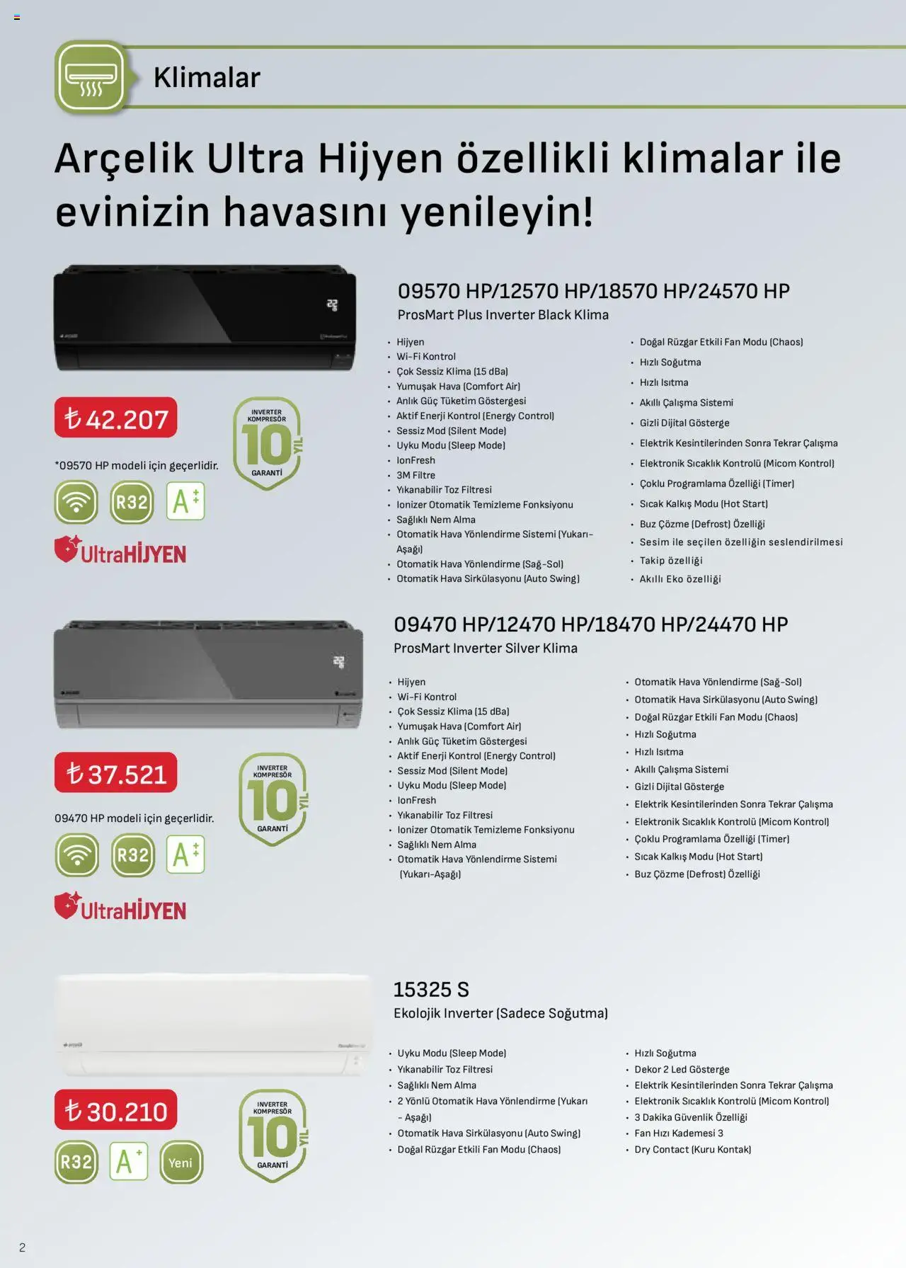 Arçelik İklimlendirme Kataloğu - 16.09.2025 tarihinden itibaren geçerlidir | Sayfa: 2 | Ürünler: Klima, Fan