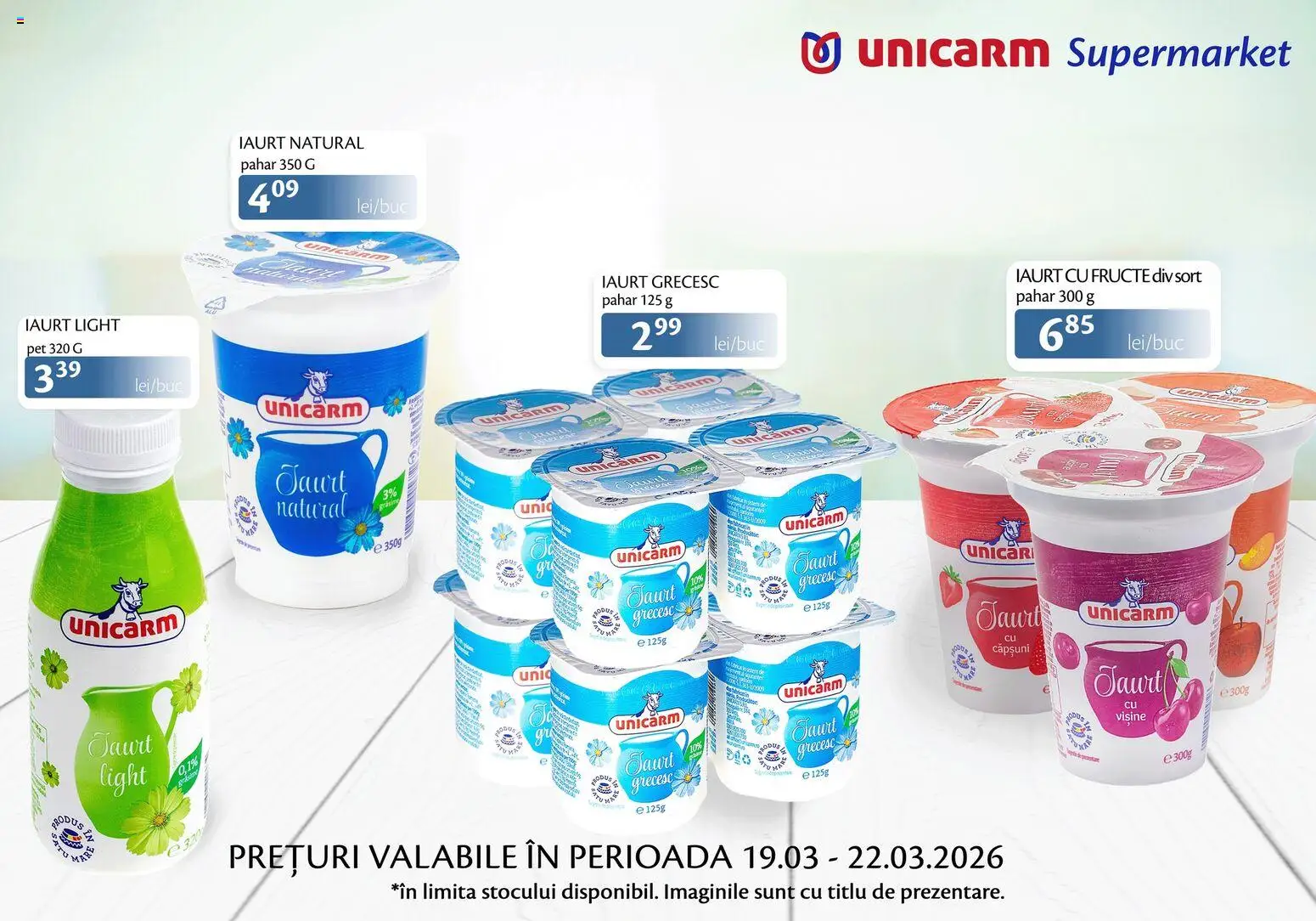 Noul catalog Unicarm – valabil de la 19.03.2026 | Pagină: 3 | Produse: Duș, Iaurt, Căpșuni, Fructe