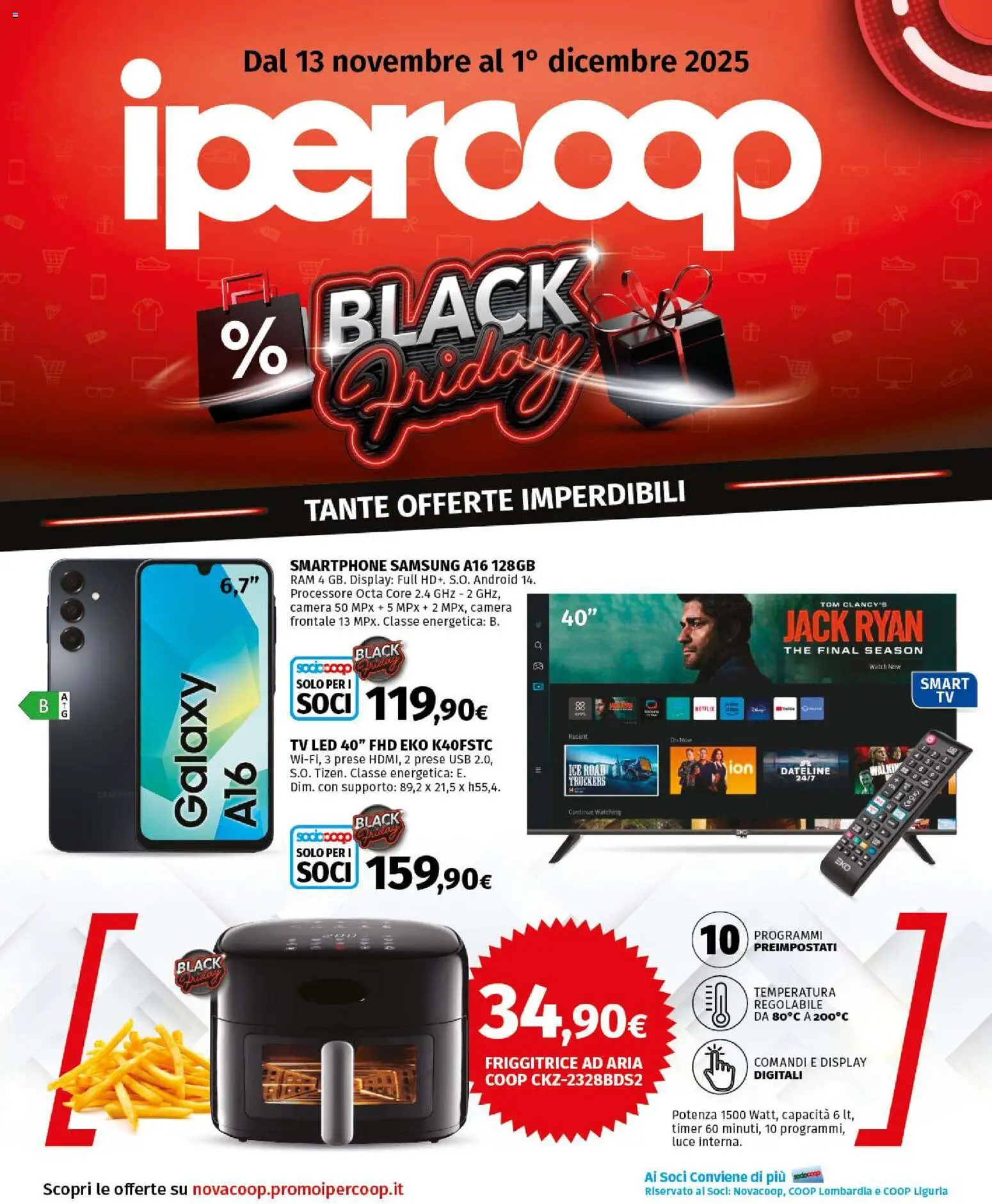 Volantino Ipercoop del 13.11.2025 | Pagina: 1 | Prodotti: Friggitrice ad aria, Smartphone, USB, Samsung