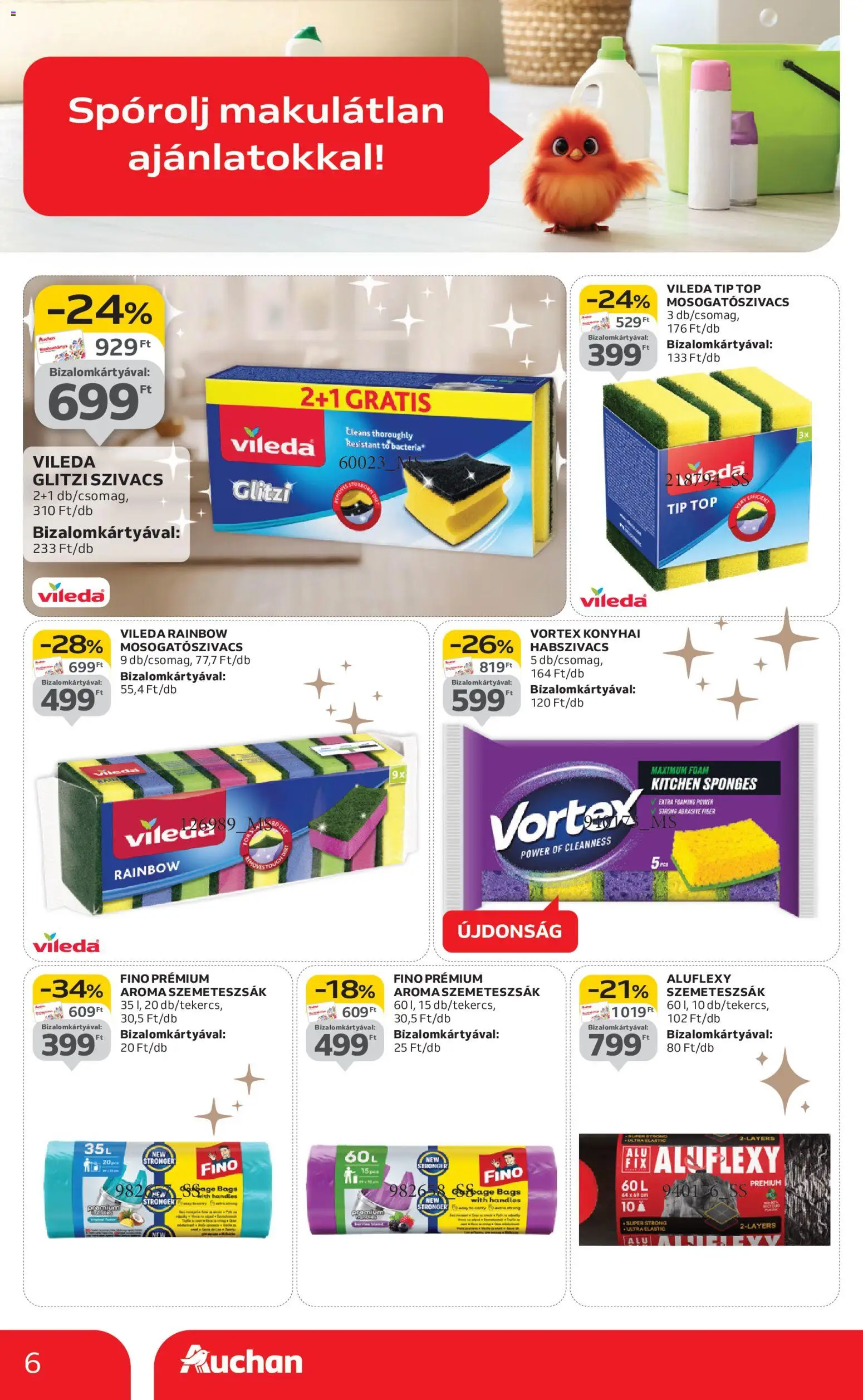Auchan akciós ujság - amely érvényes a következő dátumtól: 24.12.2025 | Oldal: 6 | Termékek: Szemeteszsák, Vileda