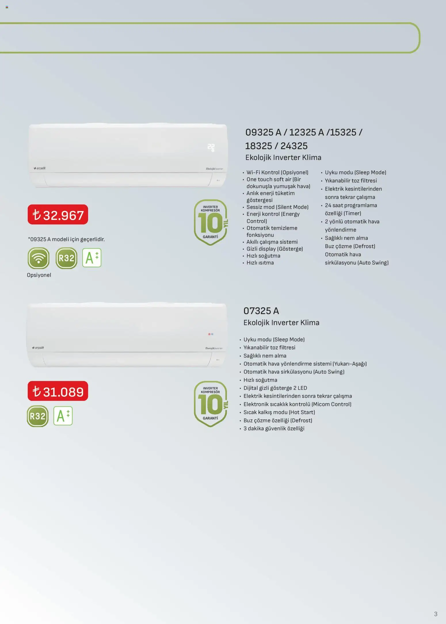 Arçelik İklimlendirme Kataloğu - 16.01.2026 tarihinden itibaren geçerlidir | Sayfa: 3 | Ürünler: Saat, Klima