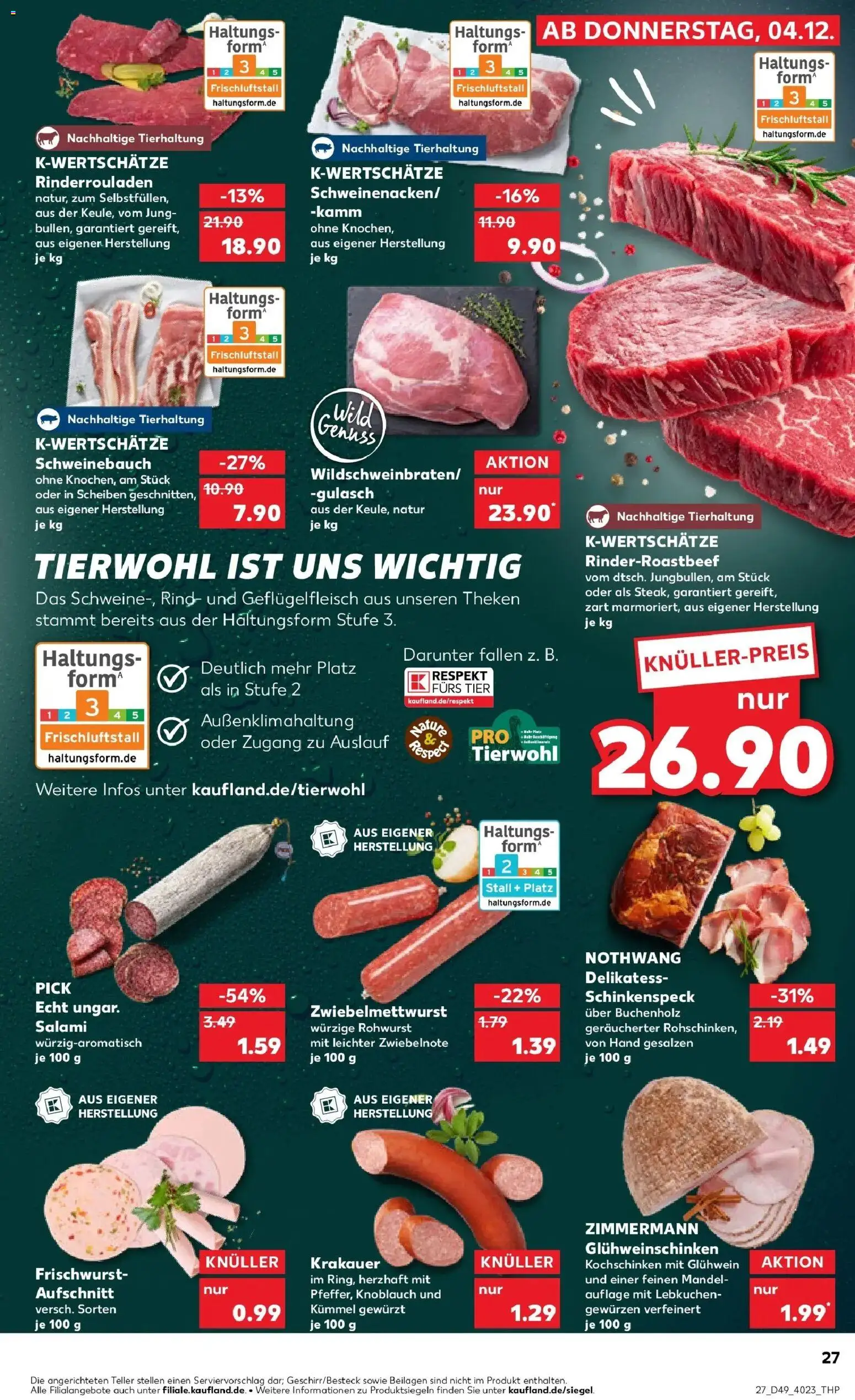 Kaufland prospekt Marienberg	 – gültig ab 04.12.2025 | Seite: 27 | Produkte: Schweinebauch, Gulasch, Knoblauch, Salami
