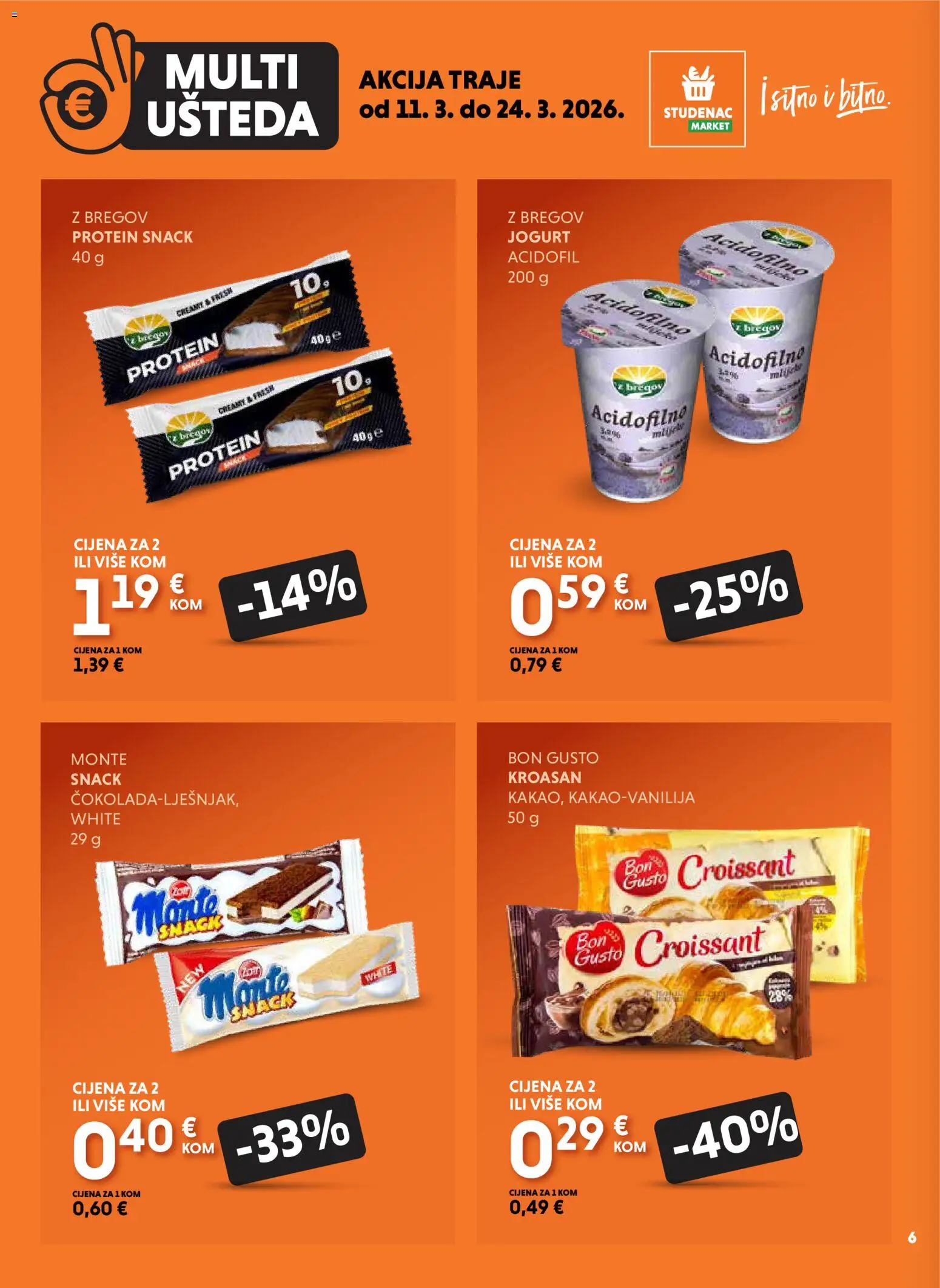 Studenac katalog | vrijedi od 11.03.2026 | Stranica: 6 | Proizvodi: Jogurt, Kroasan