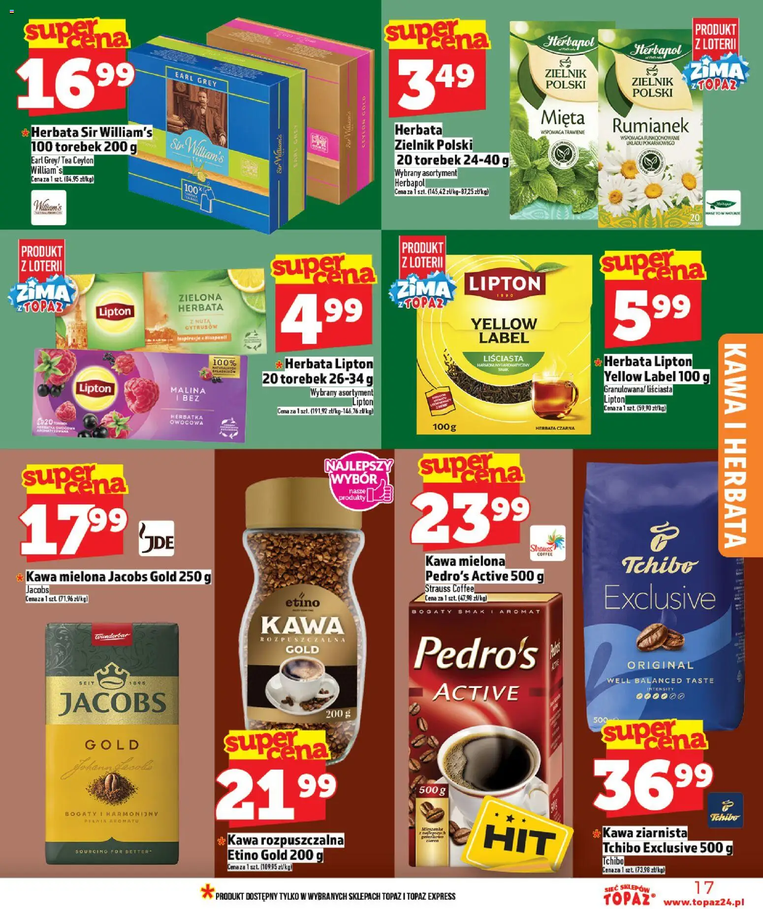 Topaz Gazetka od 08.01.2026 | Strona: 17 | Produkty: Malina, Kawa rozpuszczalna, Herbata lipton, Kawa
