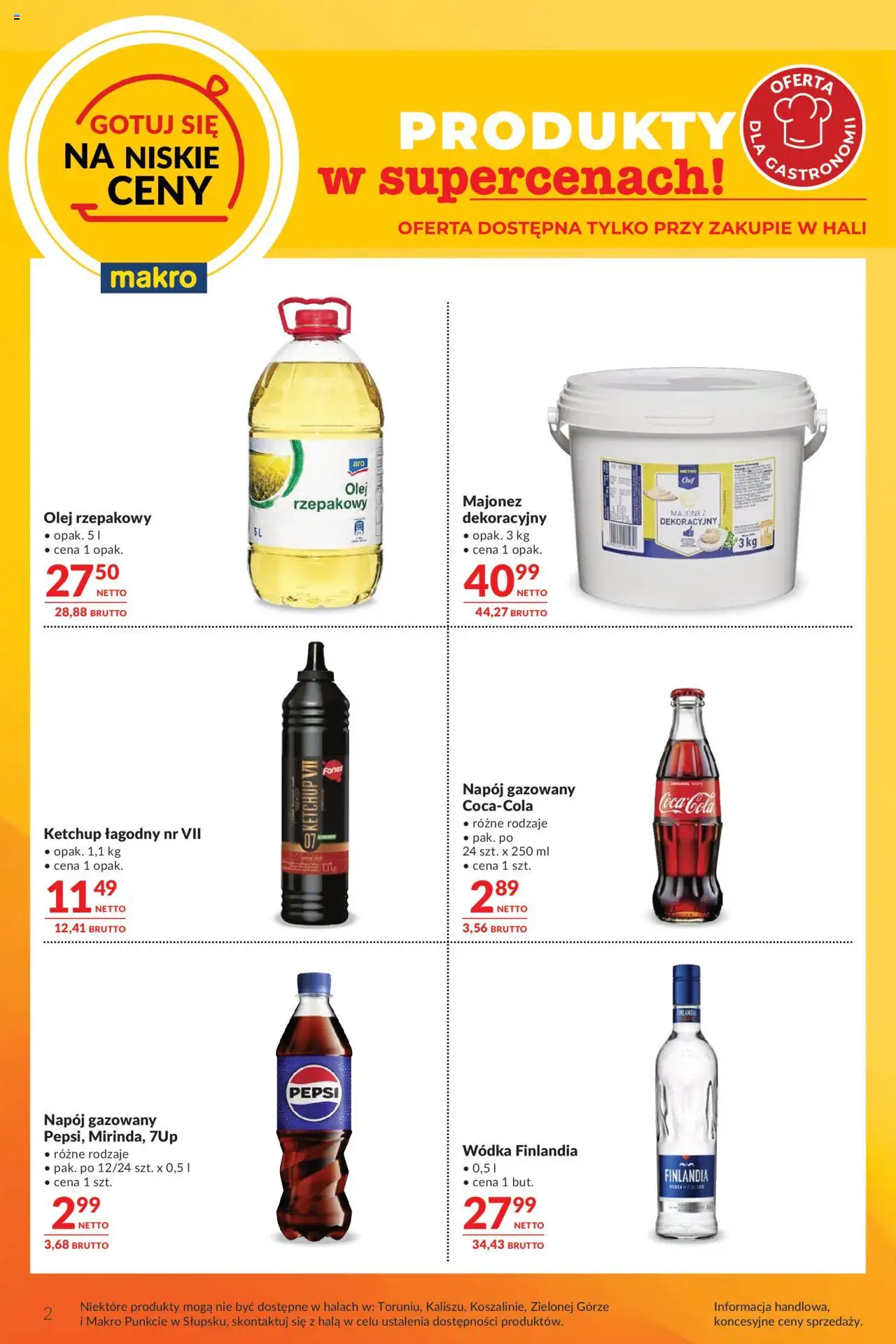 Gazetka - Oferta dla gastronomii oferta z alkoholem od 05.08.2025 | Strona: 2 | Produkty: Ketchup, Pepsi, Olej, Wódka
