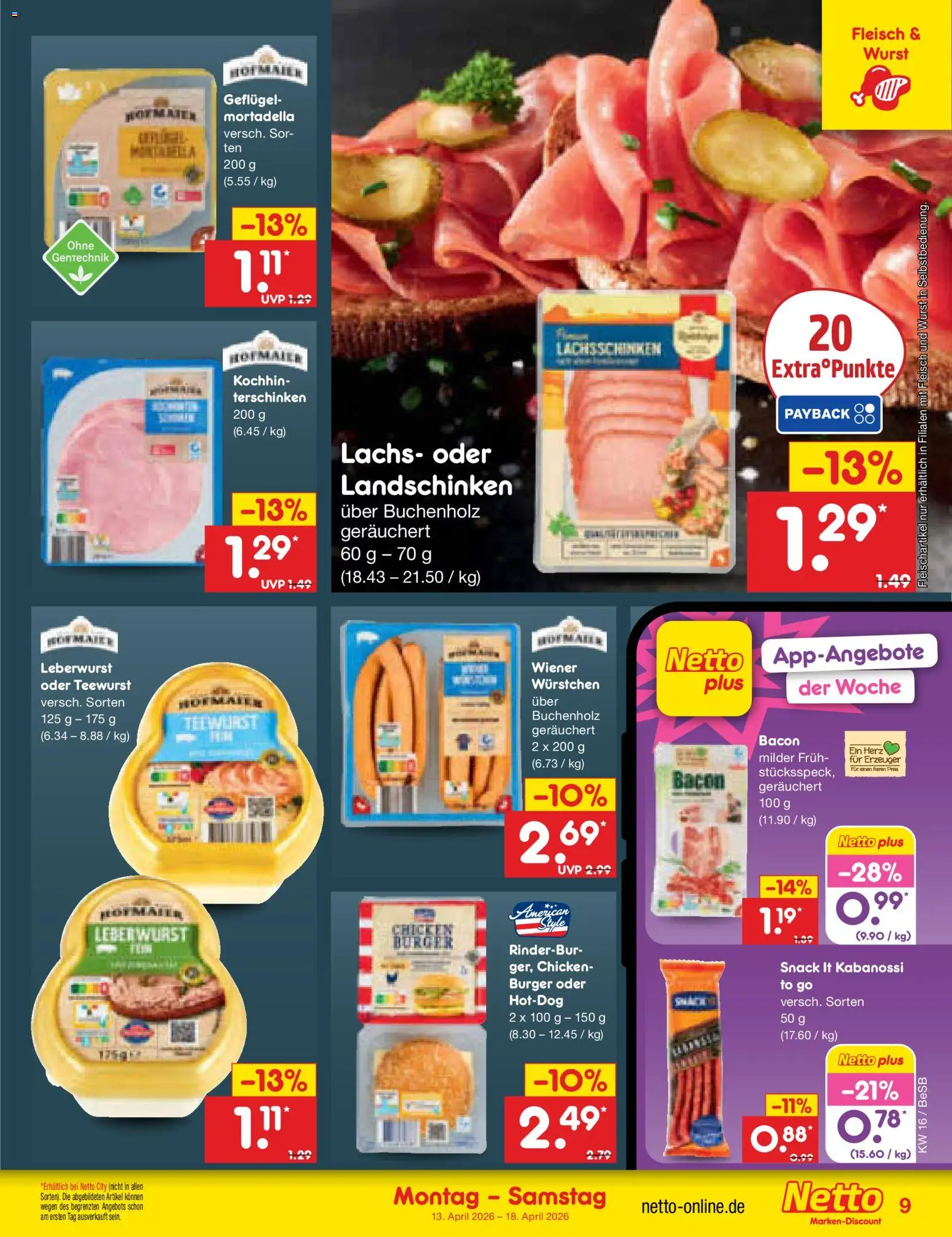 Netto Marken-Discount Prospekt 	 – gültig ab 13.04.2026 | Seite: 11 | Produkte: Burger, Lachs, Wurst, Fleisch