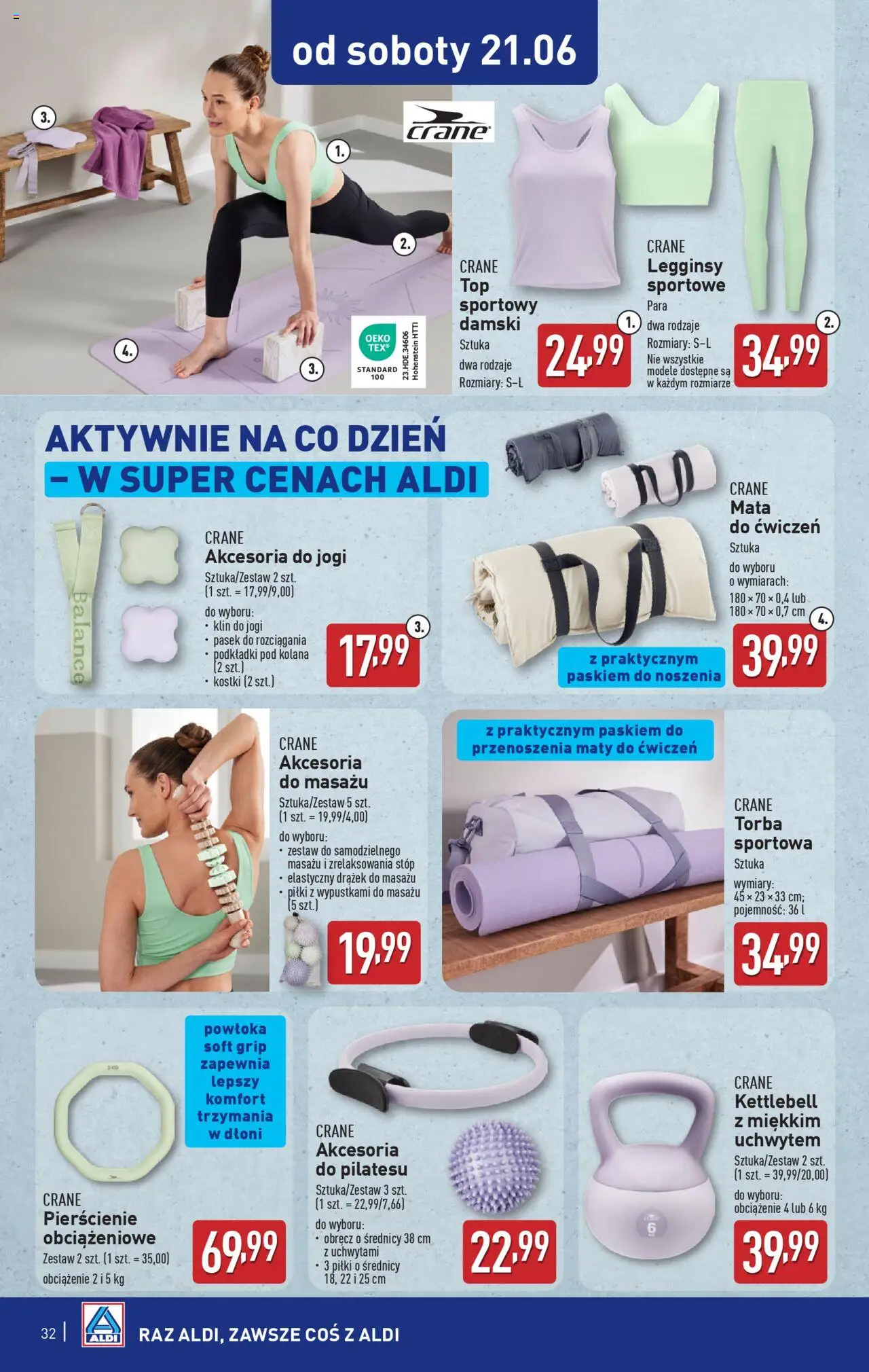 Aldi Gazetka od 16.06.2025 | Strona: 32 | Produkty: Top, Legginsy, Pasek, Torba sportowa