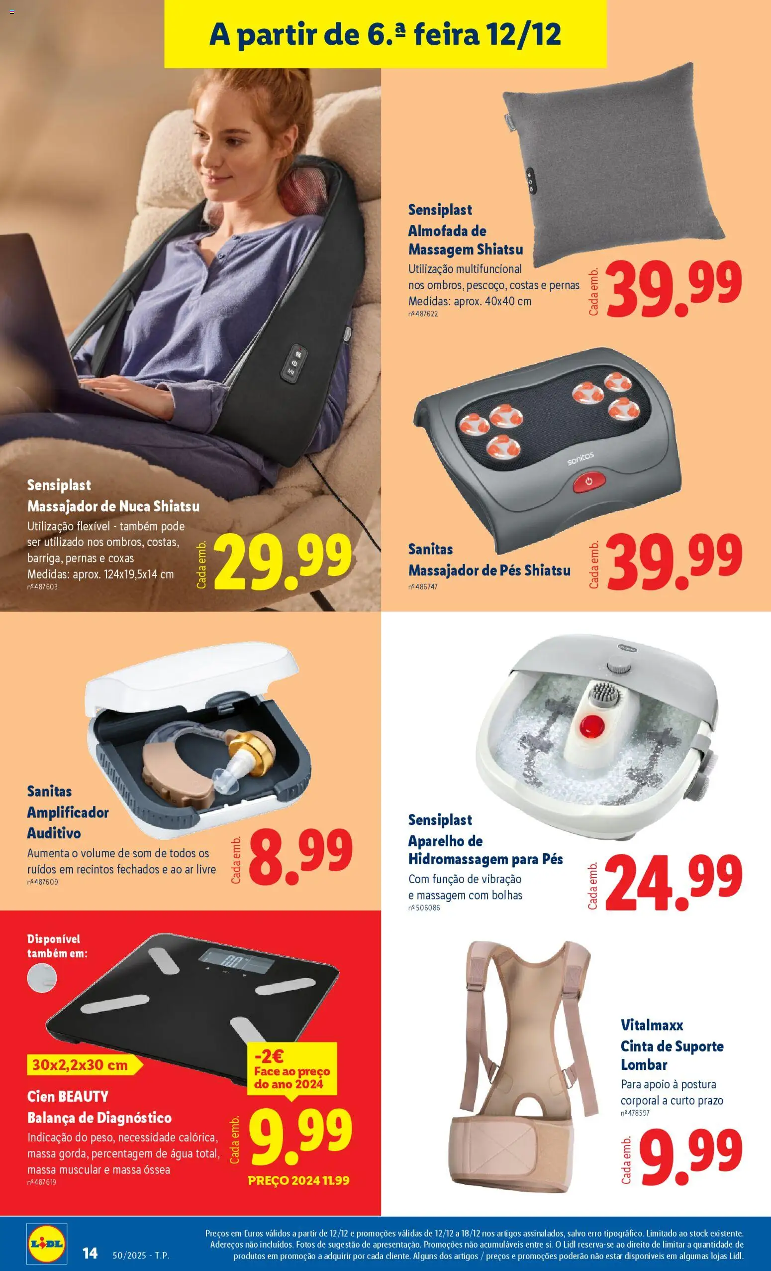 Lidl Novidades │ válido de 08.12.2025 | Página: 14 | Produtos: Agua, Massajador, Almofada, Massa