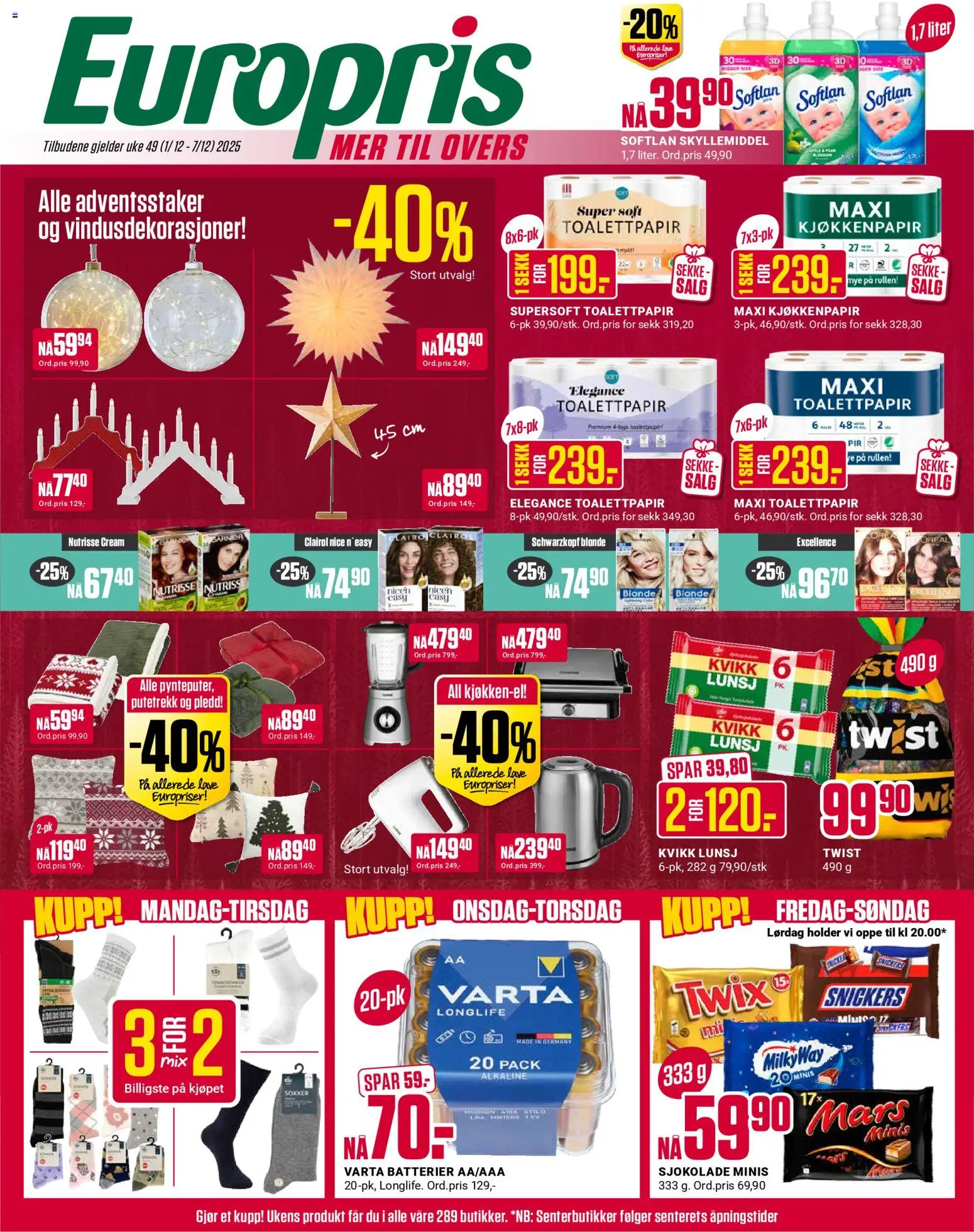 {H1} | Side: 1 | Produkter: Sokker, Sjokolade, Pledd, Tejp