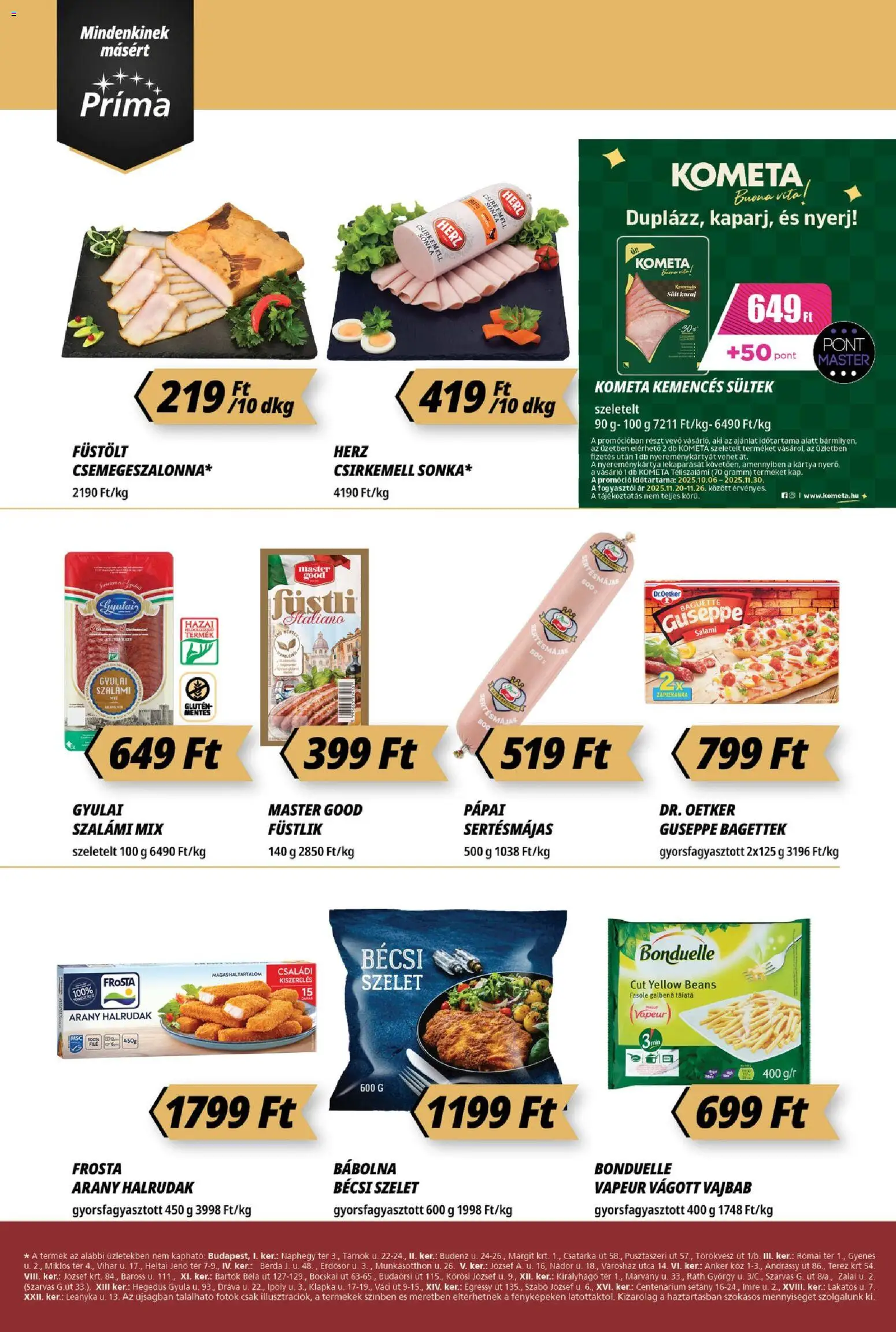 CBA Príma akciós ujság - amely érvényes a következő dátumtól: 20.11.2025 | Oldal: 2 | Termékek: Sonka, Csirkemell sonka, Szalámi, Téliszalámi