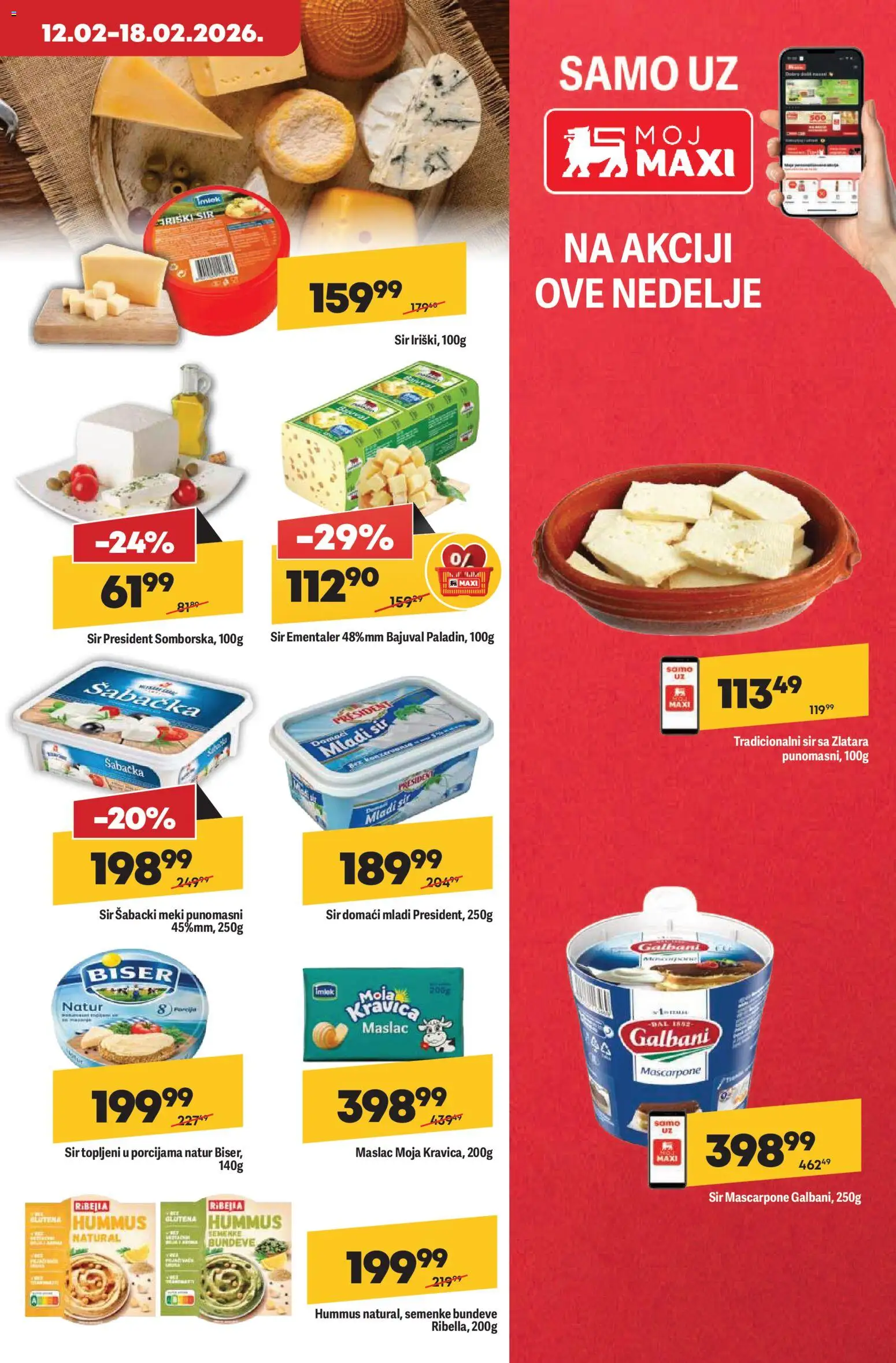 Maxi katalog - važi od 12.02.2026 | Strana: 13 | Proizvode: Maslac, Hummus, Sir, Mascarpone