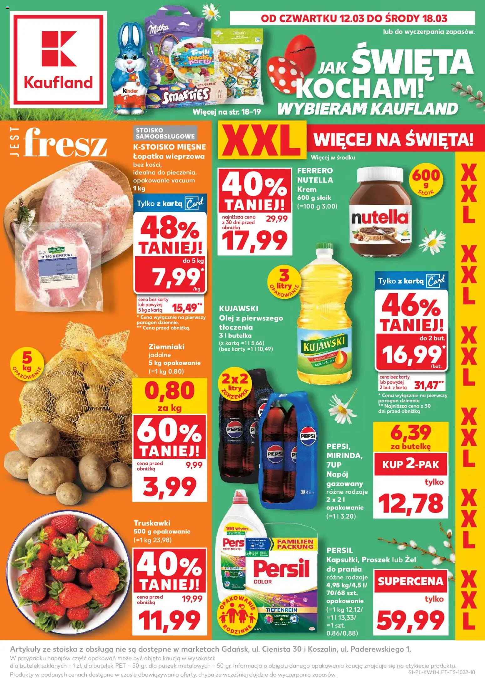 Kaufland Polsko leták od 12.03.2026 | Strana: 1 | Produkty: Milka, Lopatka, Karty, Nutella