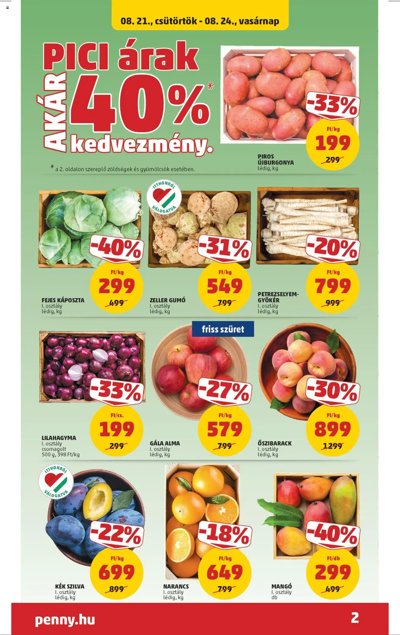 PENNY akciós ujság - amely érvényes a következő dátumtól: 21.08.2025 | Oldal: 2 | Termékek: Őszibarack, Káposzta, Petrezselyem, Alma