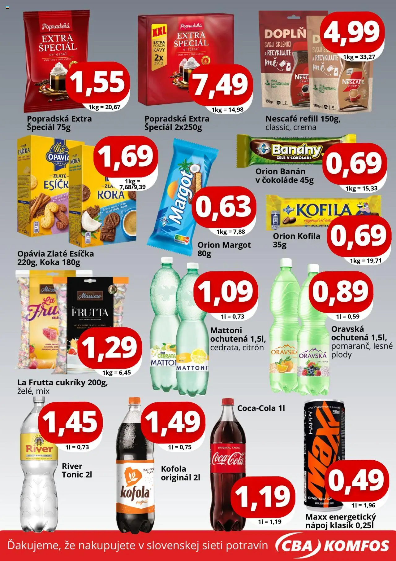 CBA Komfos Gastrocash Spišská Nová Ves │ platný od 23.05.2025 | Strana: 3 | Produkty: Káva, Banány, Kofola, Energetický nápoj