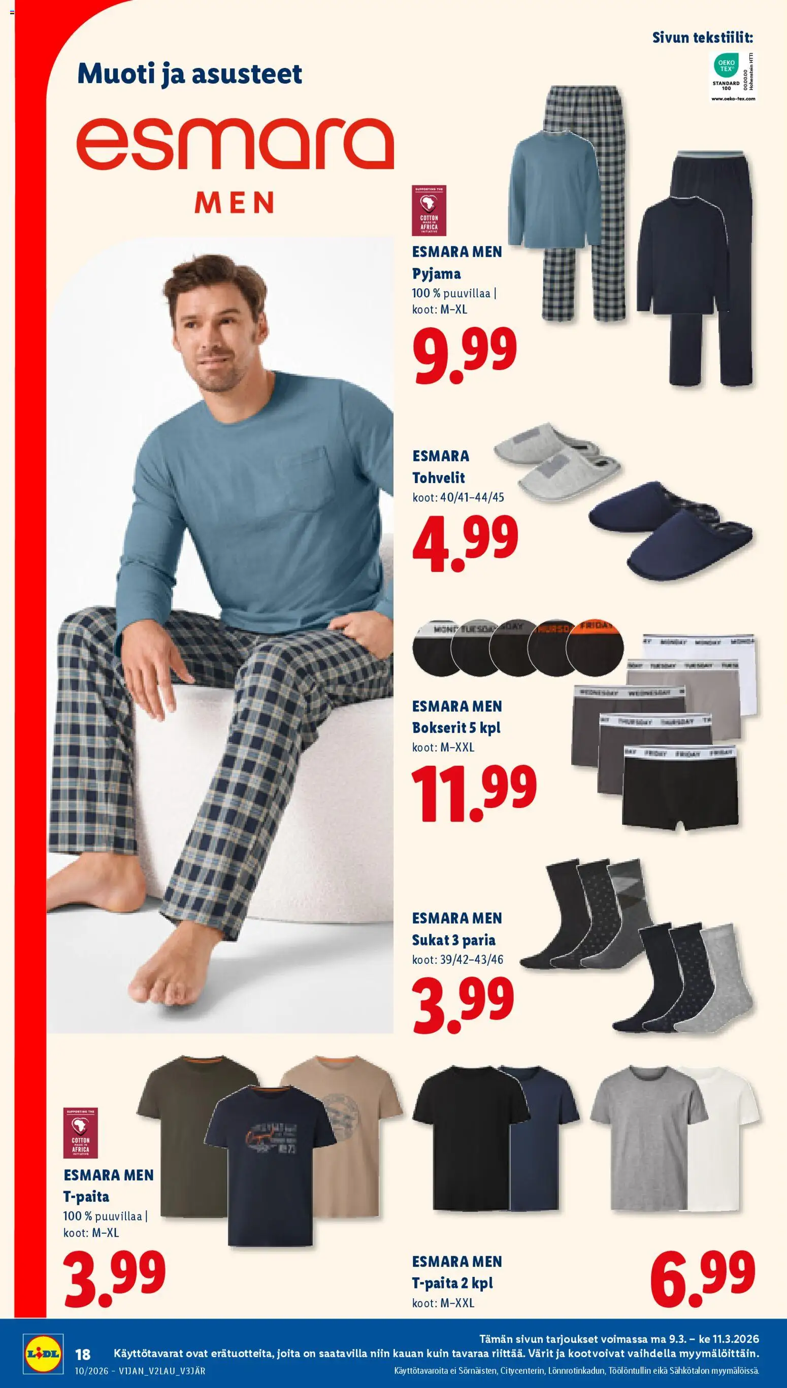 Lidl tarjoukset – voimassa 05.03.2026 alkaen | Sivu: 26 | Tuotteet: Sukat, Pyjama, Bokserit, Tohvelit