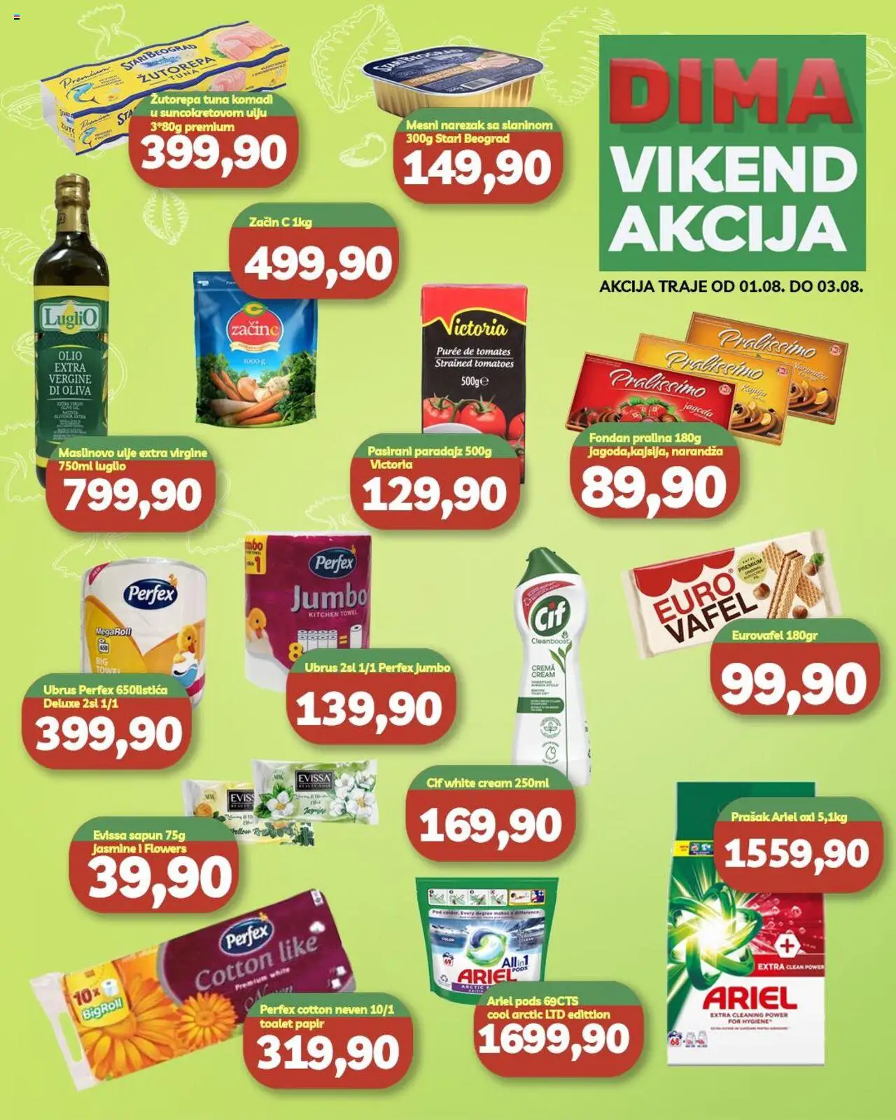 VP Dima katalog - važi od 01.08.2025 | Strana: 1 | Proizvode: Pasirani paradajz, Ubrus, Ulje, Sapun