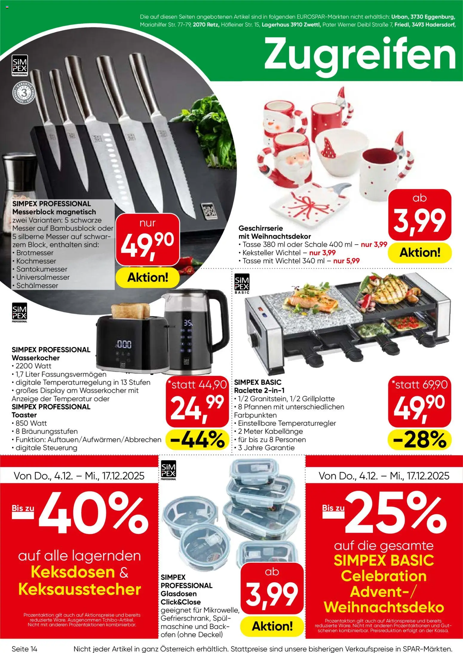 Eurospar Flugblatt gültig ab 04.12.2025 | Seite: 14 | Produkte: Ofen, Mikrowelle, Wasserkocher, Toaster