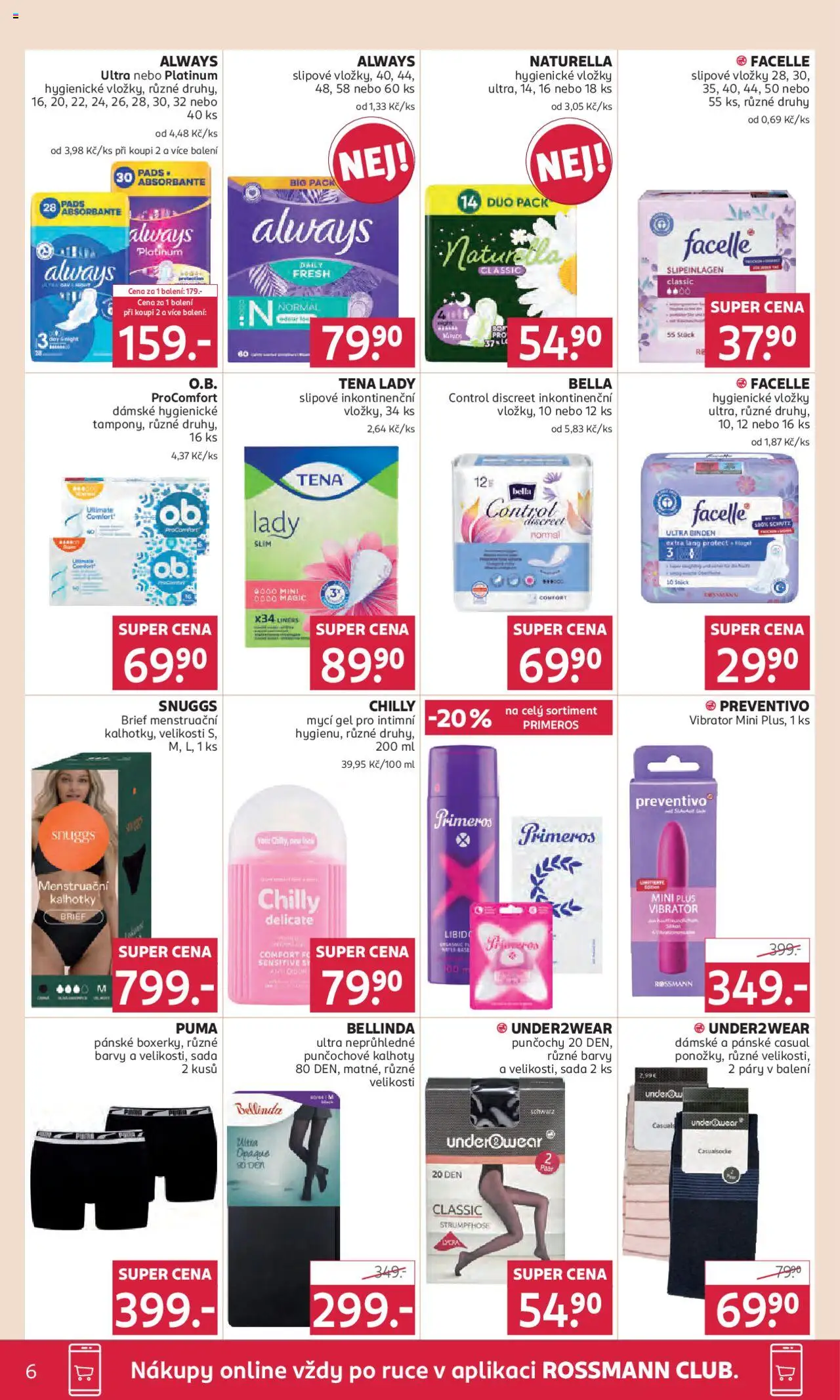 Rossmann leták od 08.10.2025 | Strana: 6 | Produkty: Kalhotky, Vložky, Mycí gel, Barvy