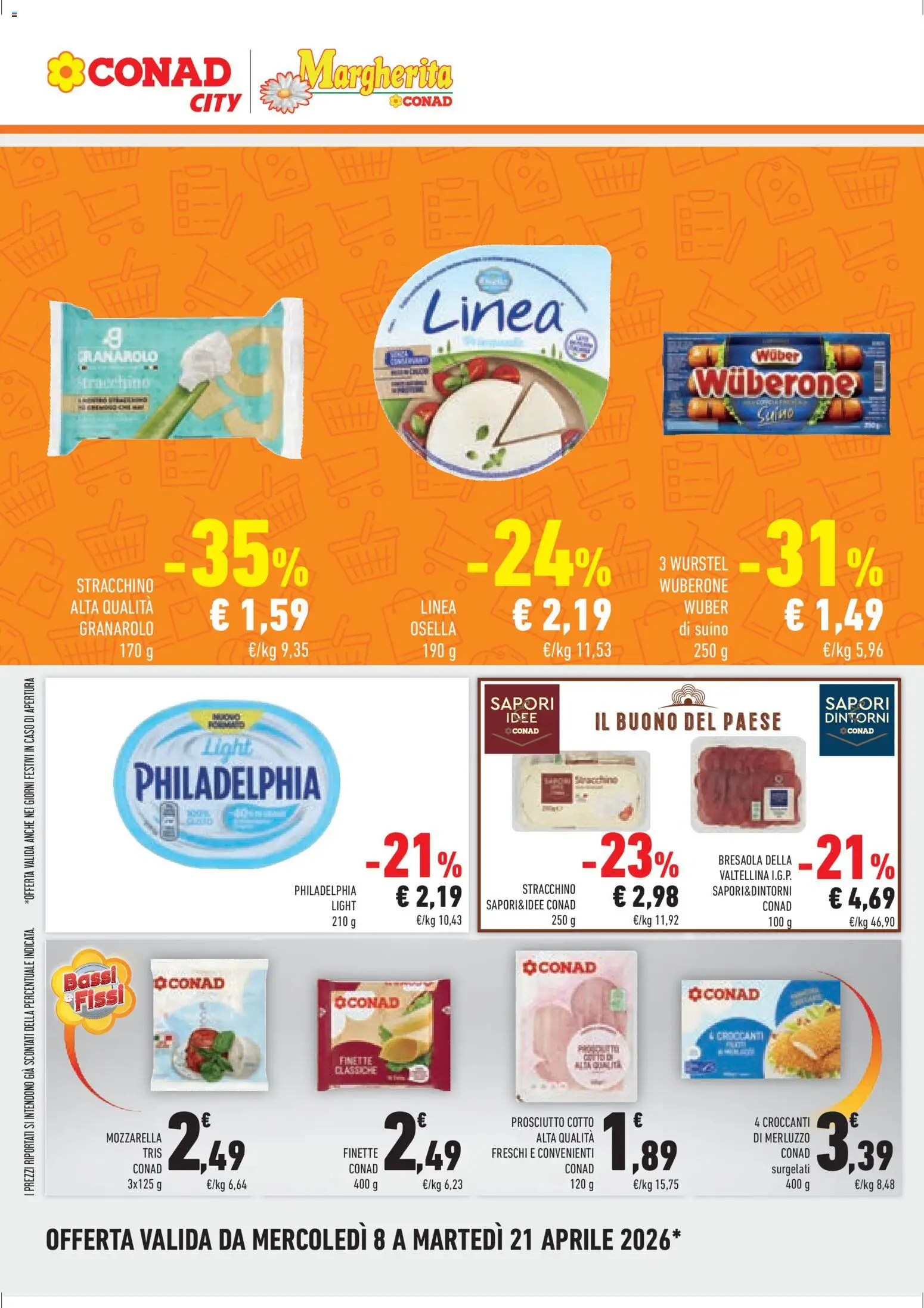 Volantino Conad del 08.04.2026 | Pagina: 8 | Prodotti: Prosciutto Cotto, Bresaola, Suino, Wurstel